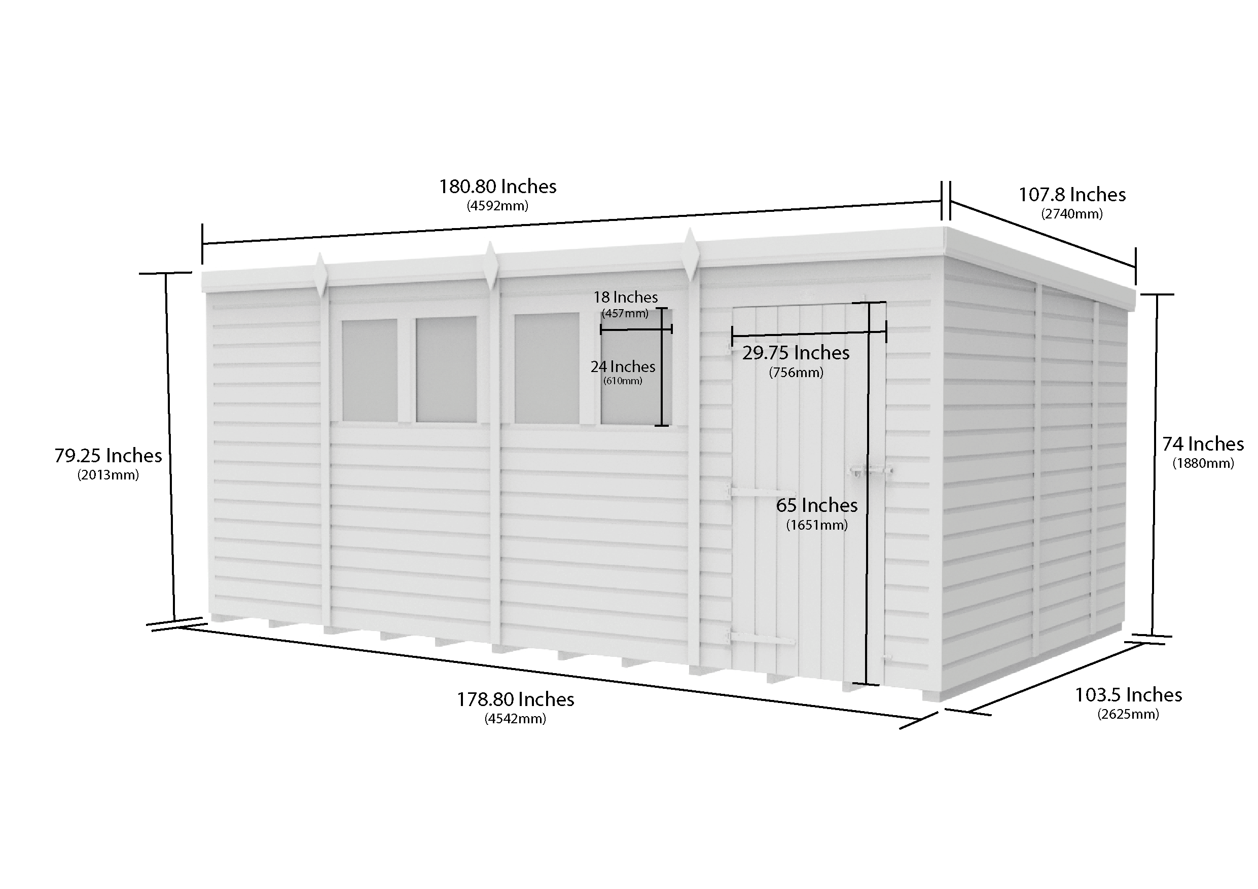 15x9 Pent Composite Shed (Single Door, With Windows)