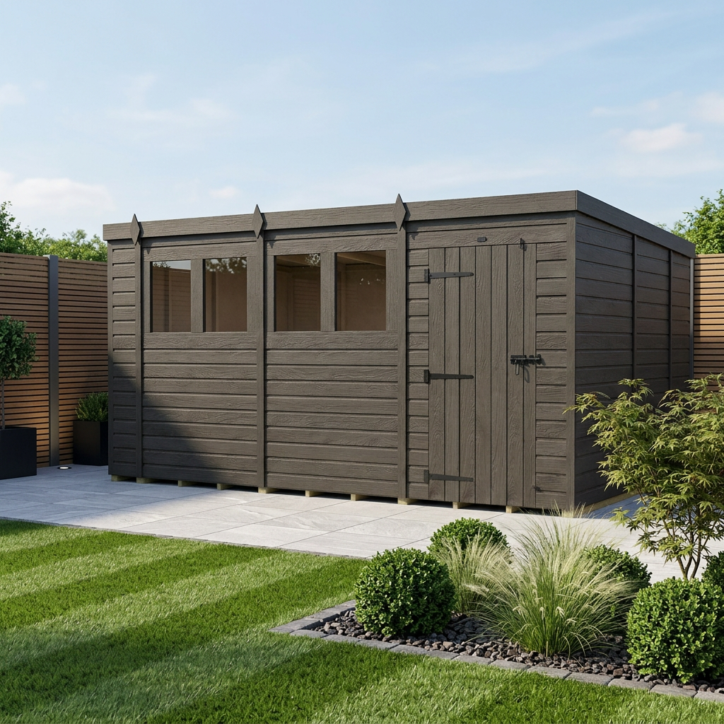 15x9 Pent Composite Shed (Single Door, With Windows)