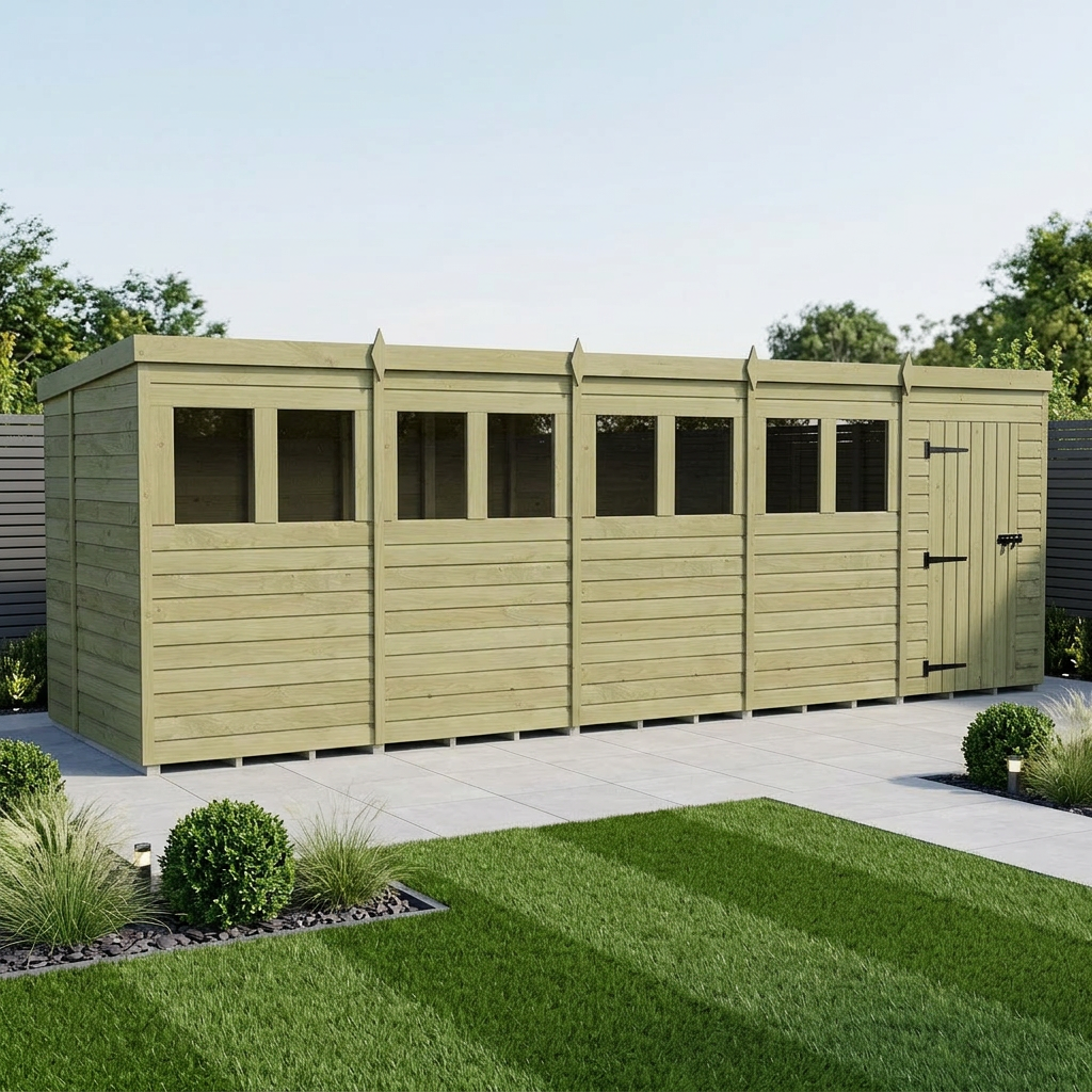 20 x 6 Pent Shed (Single Door, With Windows)