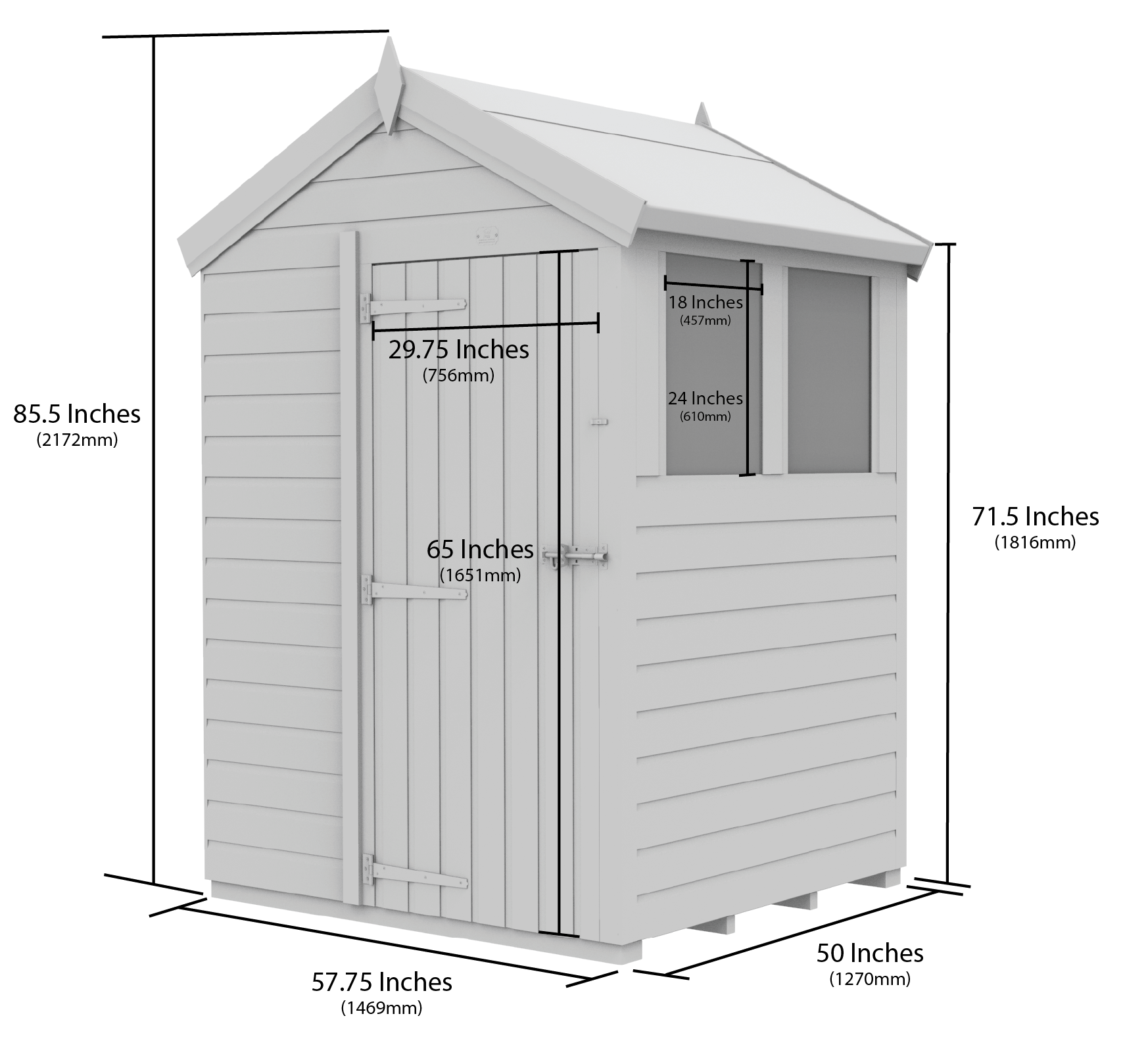 5 x 4 Apex Shed (Single Door, No Windows)