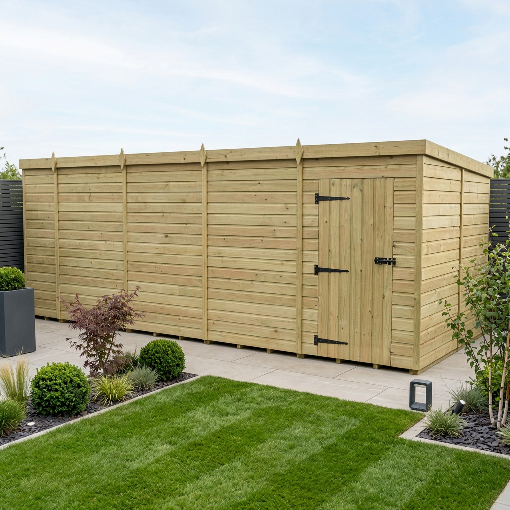 17 x 8 Pent Shed (Single Door, No Windows)