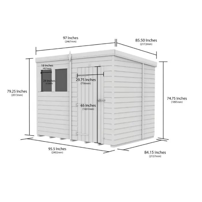 8 x 7 Pent Shed (Single Door, With Windows)