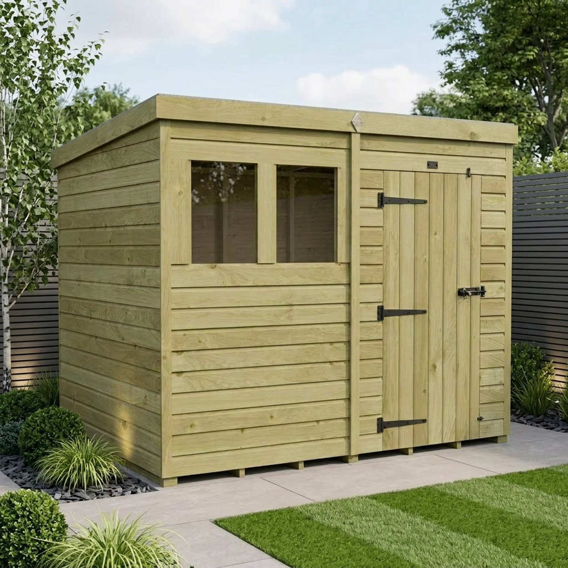 8 x 7 Pent Shed (Single Door, With Windows)
