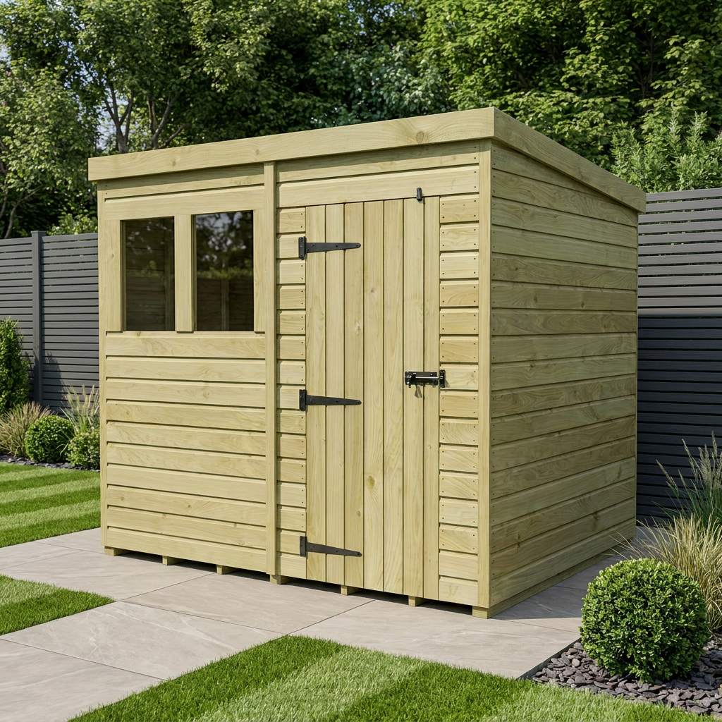 8 x 7 Pent Shed (Single Door, With Windows)