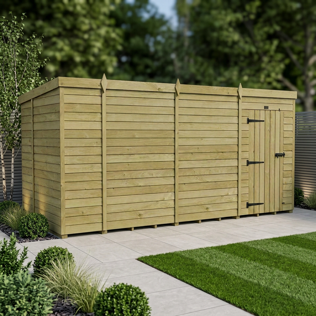 14 x 6 Pent Shed (Single Door, No Windows)
