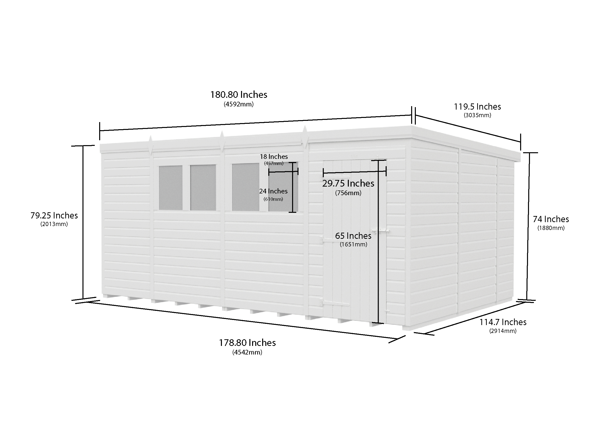 15 x 10 Pent Shed (Single Door, With Windows)