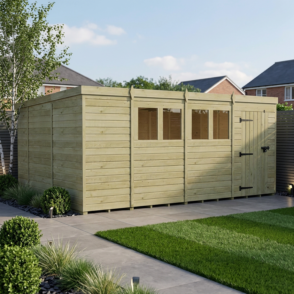 15 x 10 Pent Shed (Single Door, With Windows)