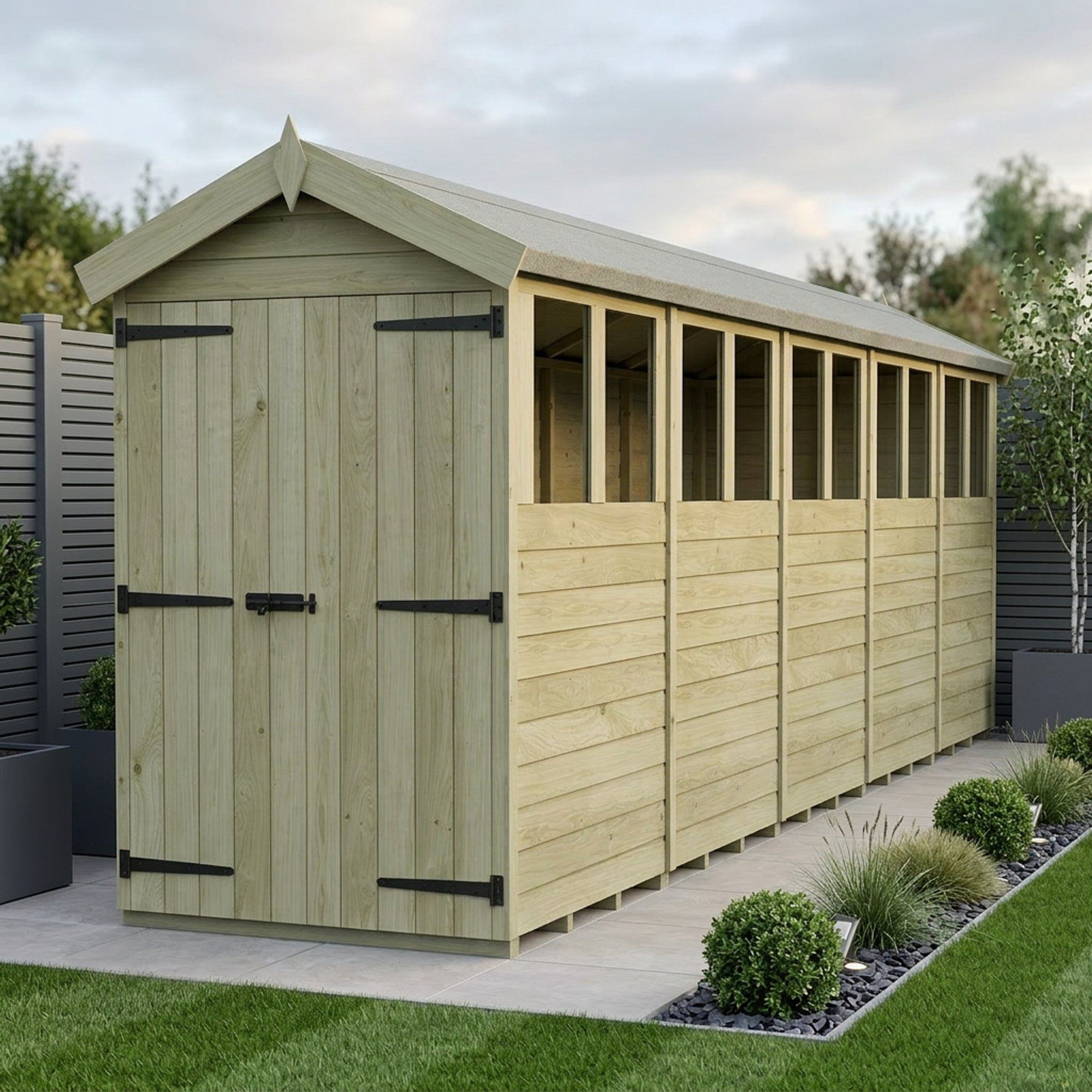 4 x 20 Apex Shed (Double Door, With Windows)