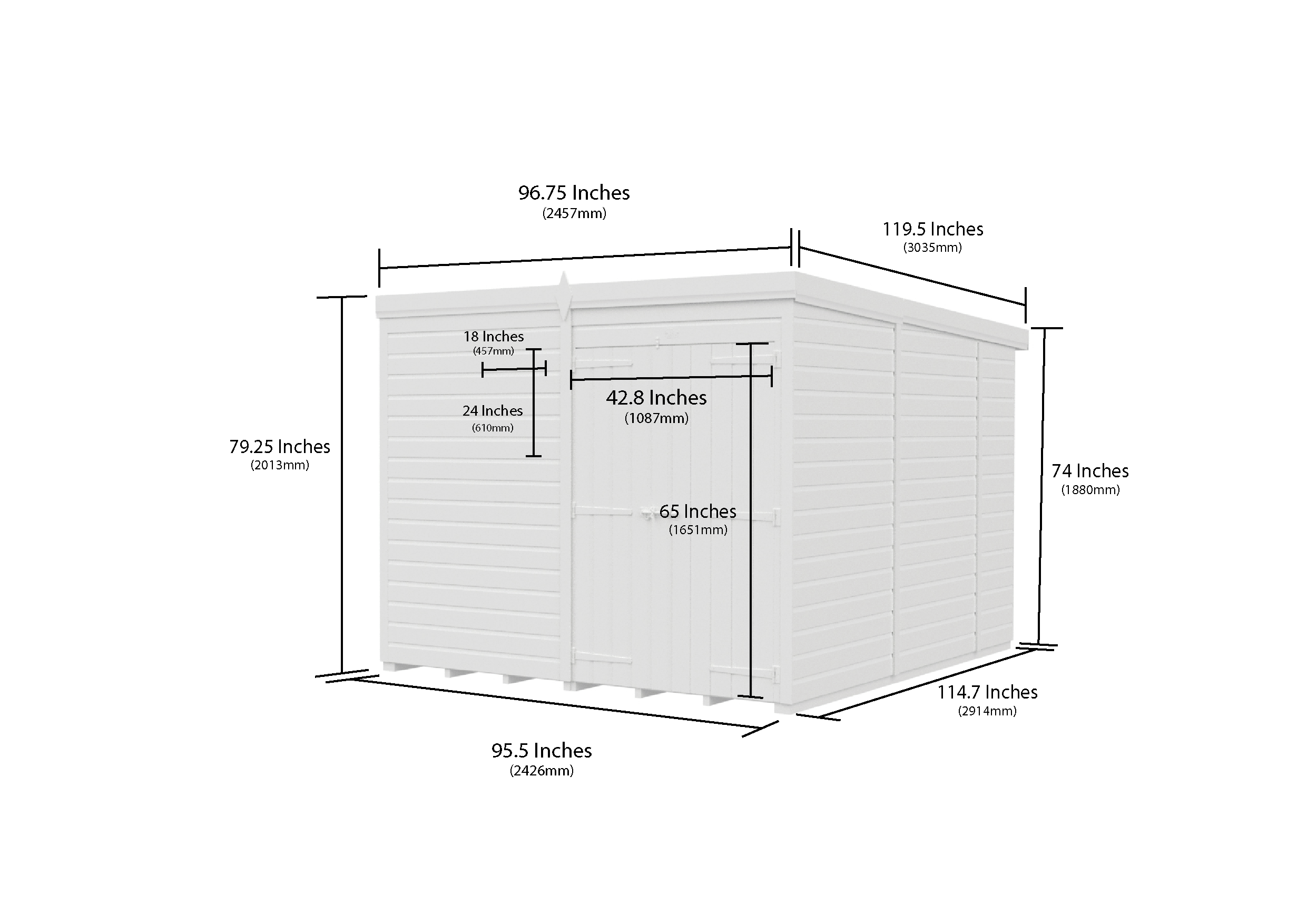 7 x 10 Pent Shed (Double Door, No Windows)