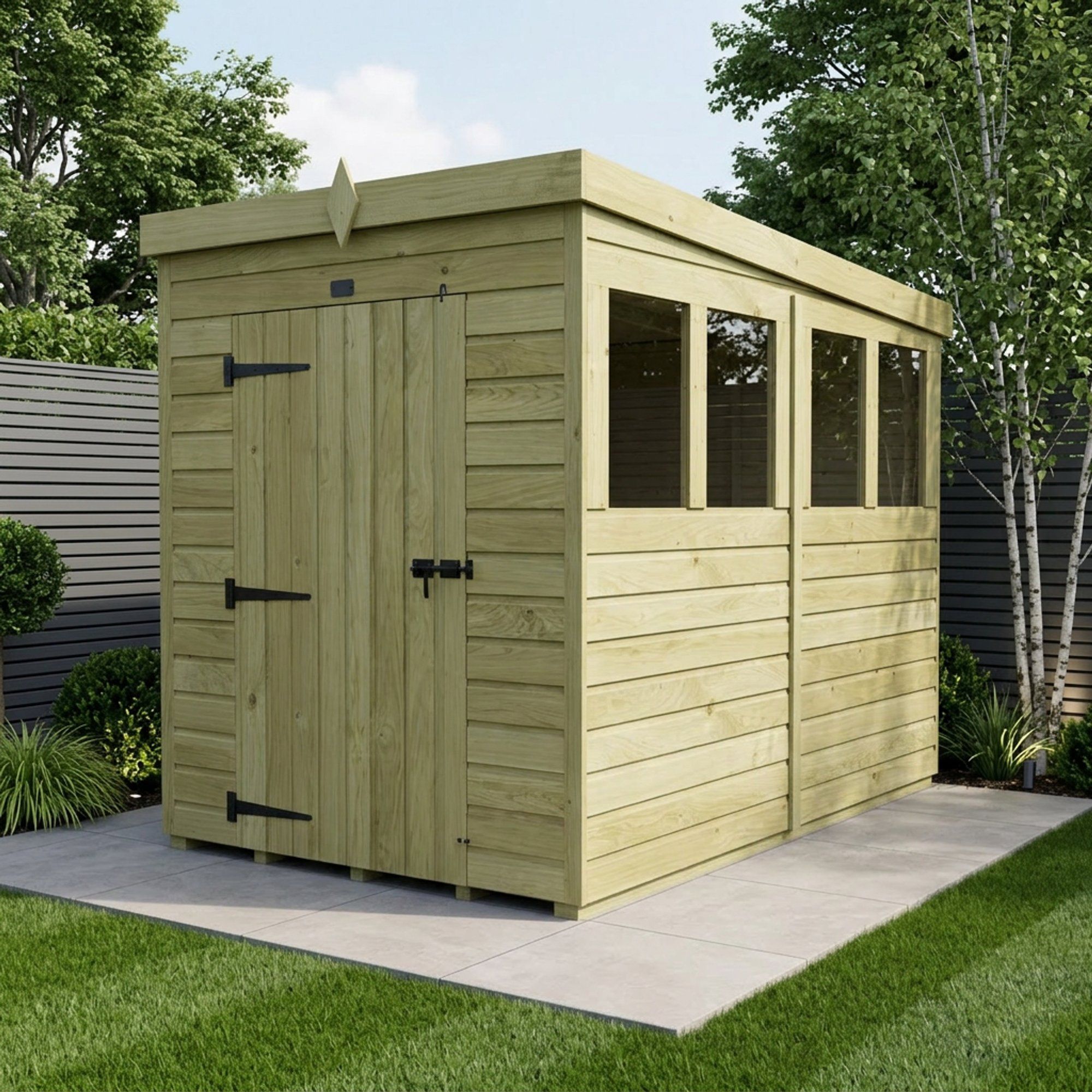 5 x 8 Pent Shed (Single Door, With Windows)