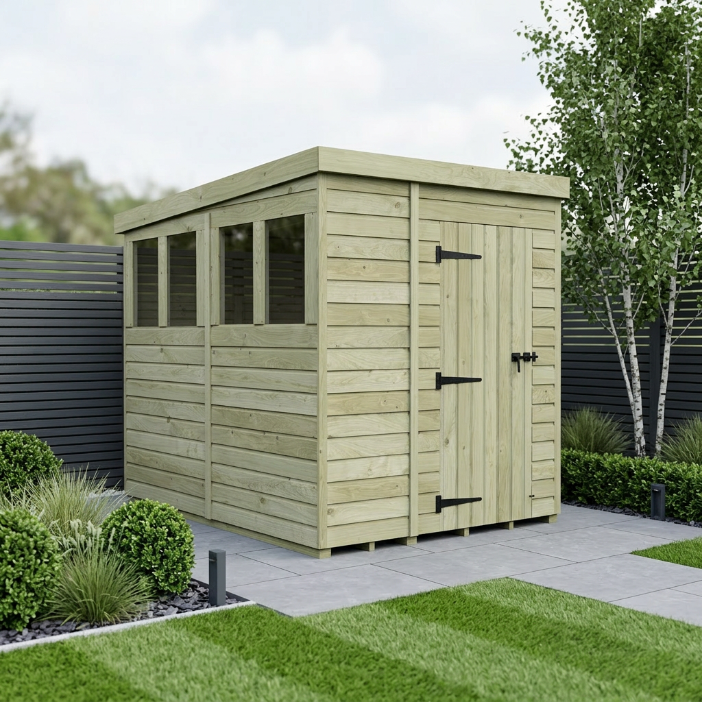 5 x 8 Pent Shed (Single Door, With Windows)