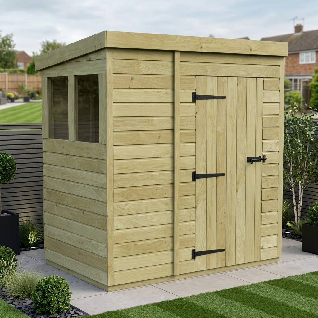 5 x 4 Pent Shed (Single Door, With Windows)