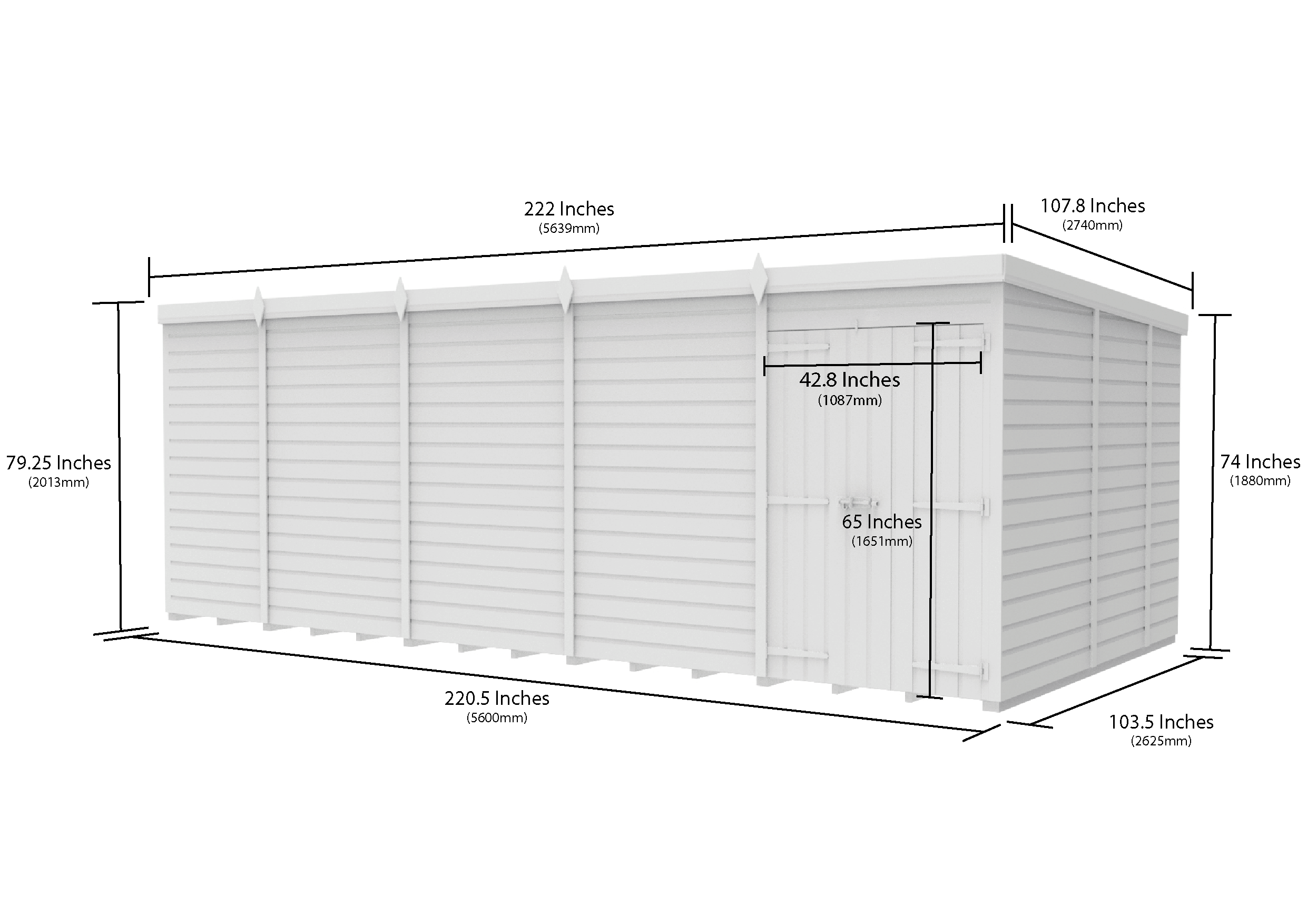 19 x 9 Pent Shed (Double Door, No Windows)