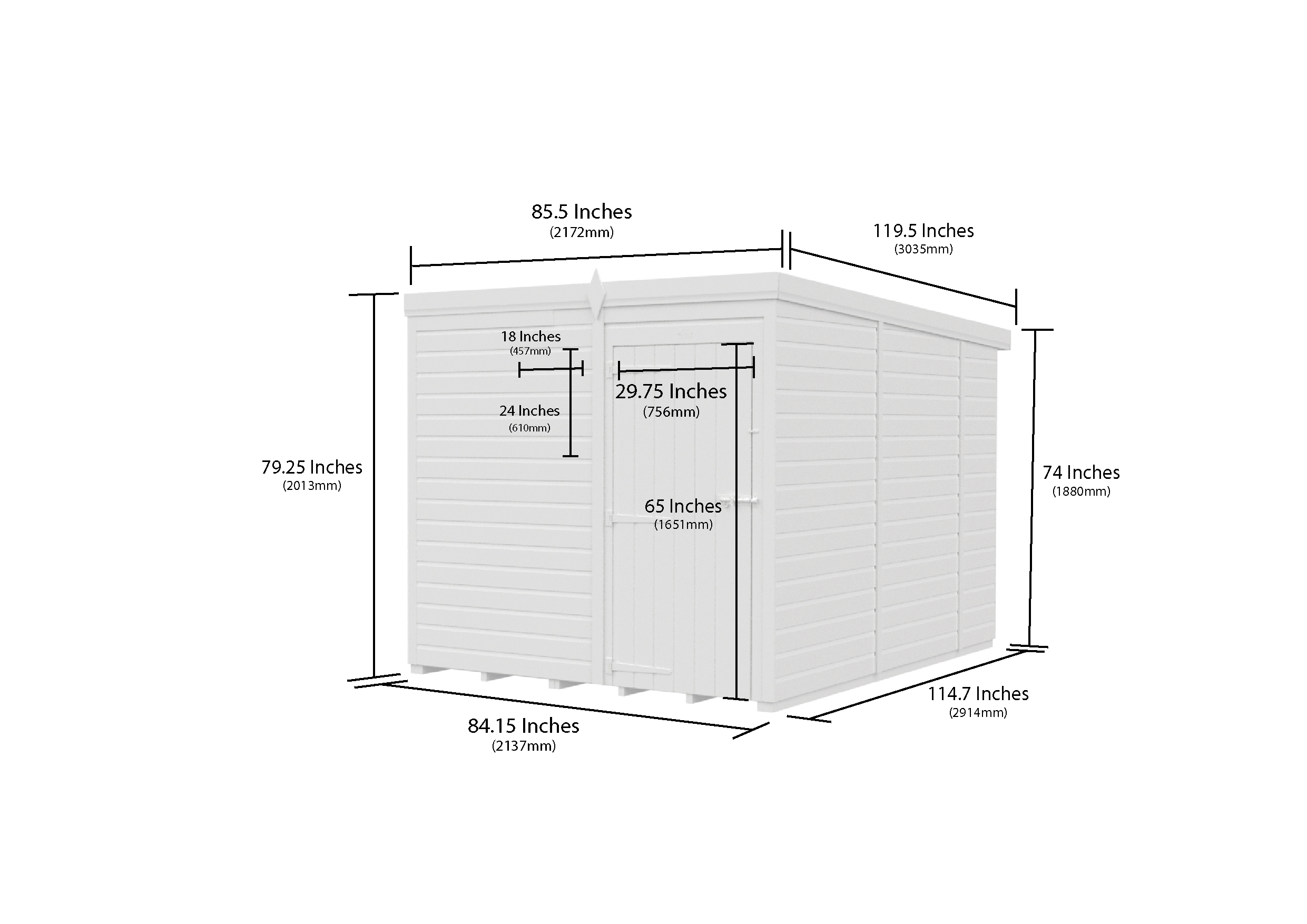 7 x 10 Pent Shed (Single Door, No Windows)