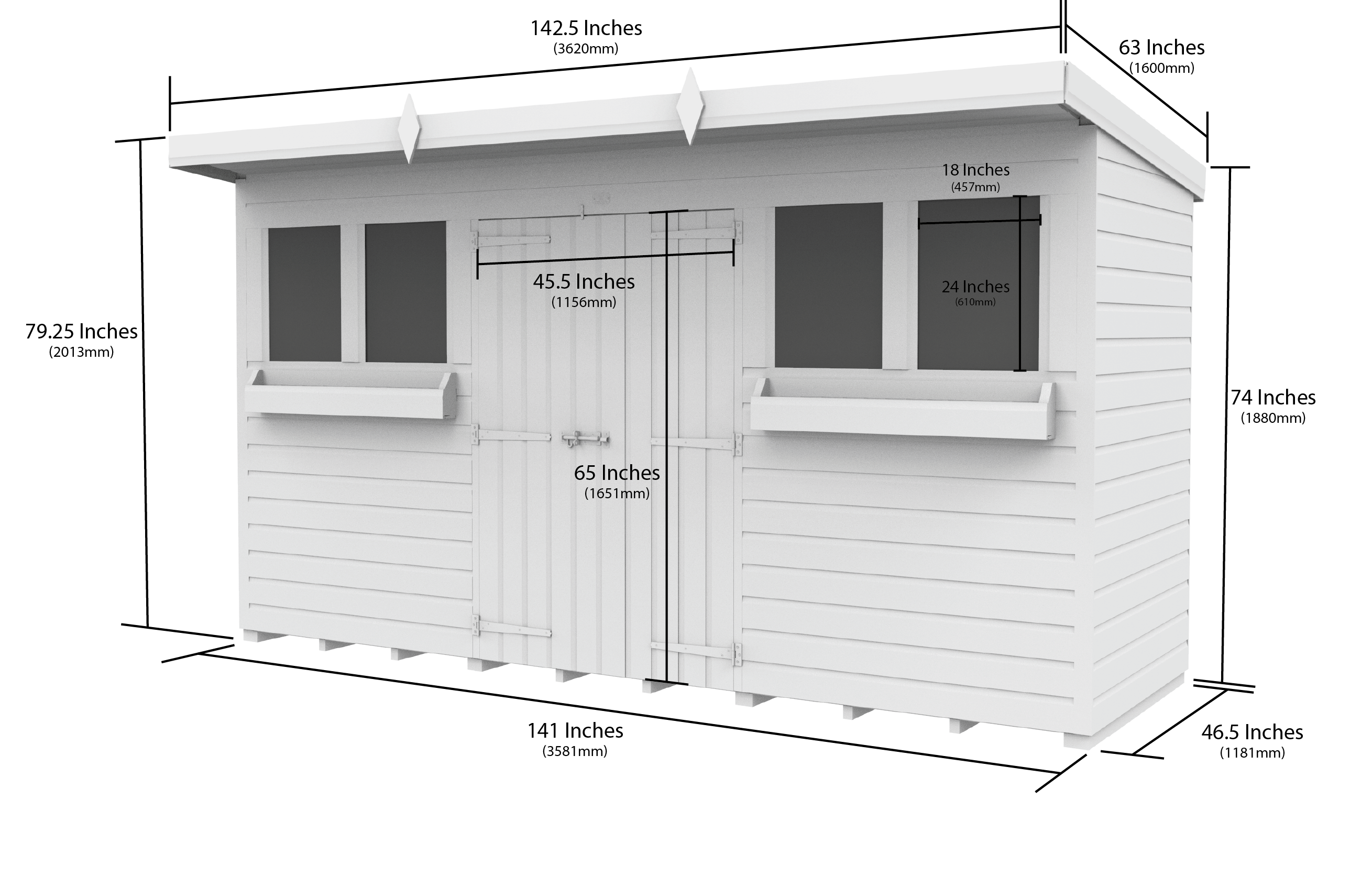 12 x 4 Pent Summer Shed
