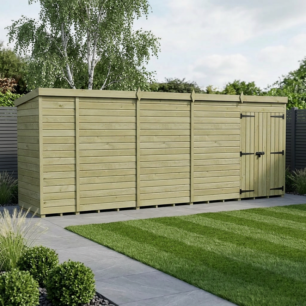 17 x 4 Pent Shed (Double Door, No Windows)