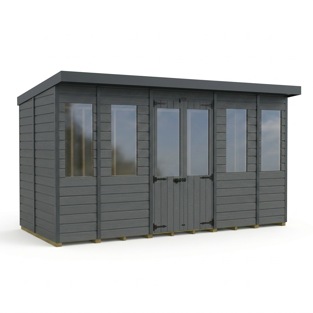 14x6 Composite Pent Summer House (Double Doors, With Windows)