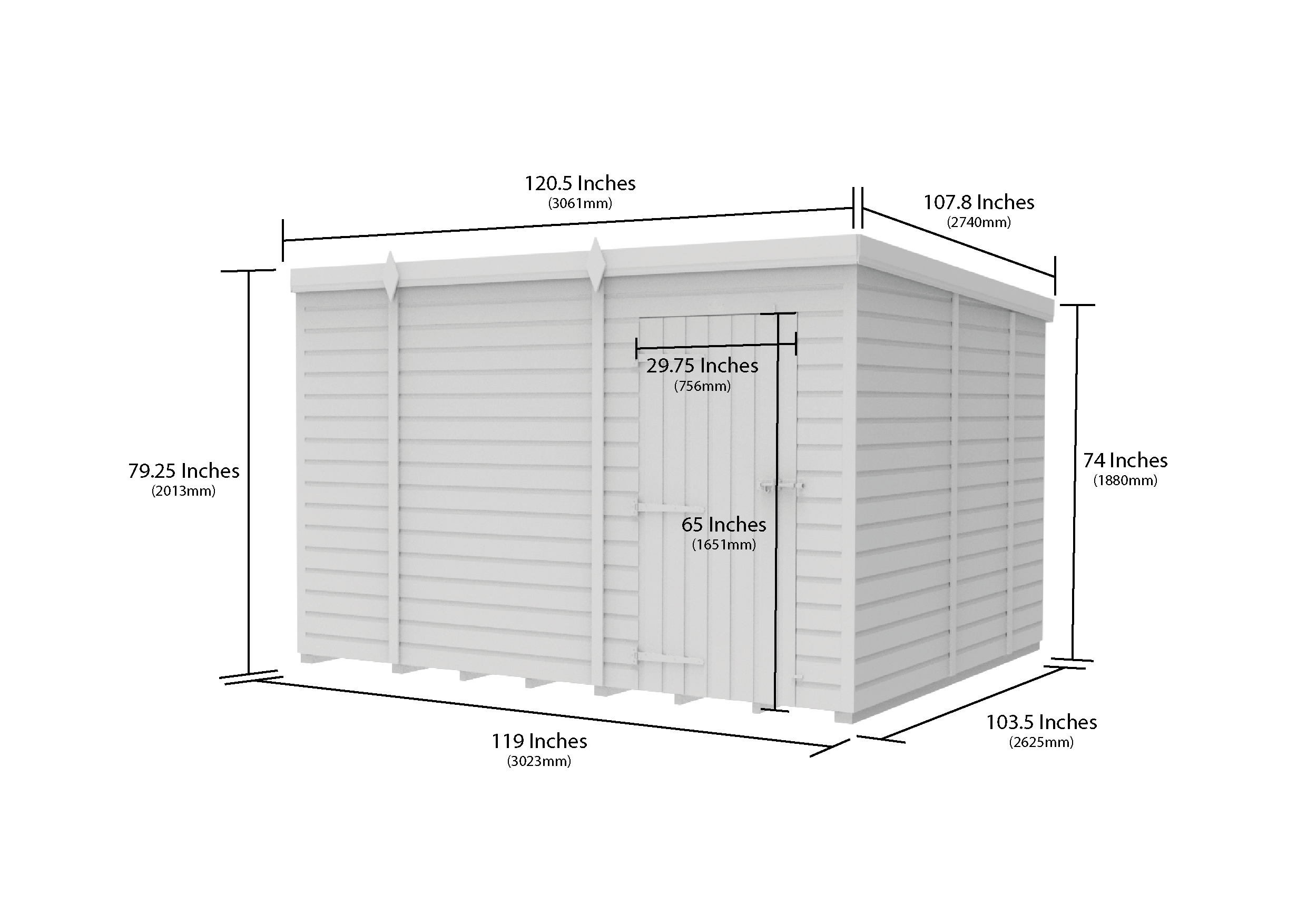 10 x 9 Pent Shed (Single Door, No Windows)