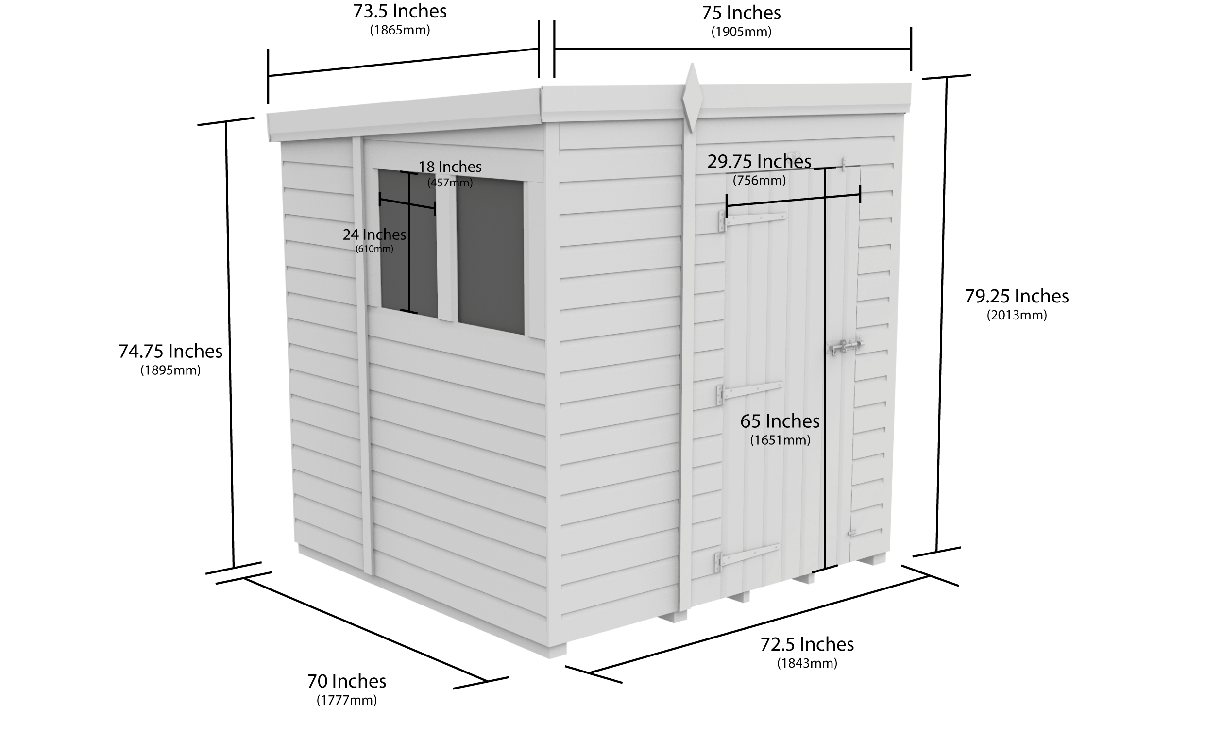 6 x 6 Pent Shed (Double Door, No Windows)