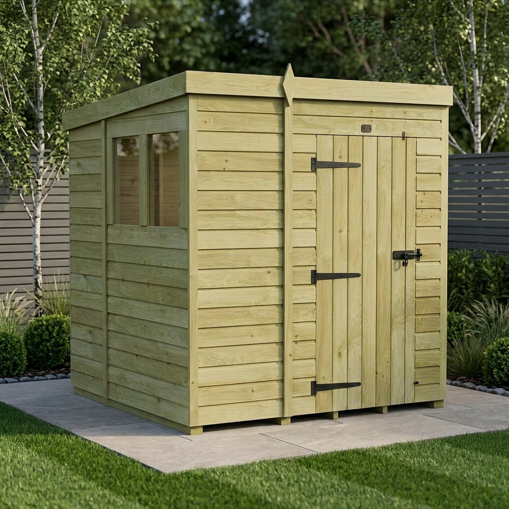 6 x 6 Pent Shed (Single Door, With Windows)