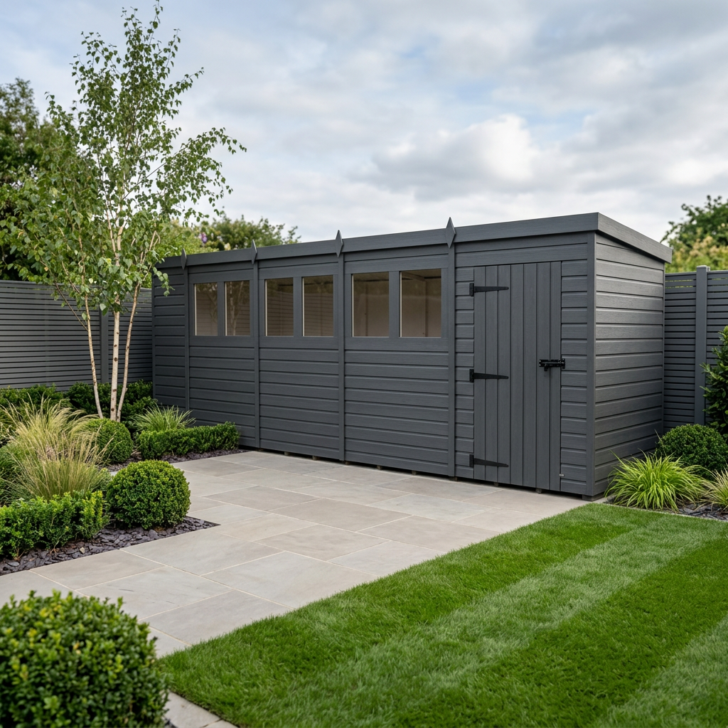 17x4 Pent Composite Shed (Single Door, With Windows)