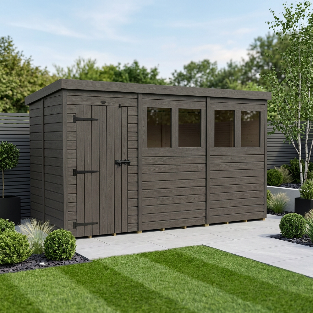 14x5 Pent Composite Shed (Single Door, With Windows)