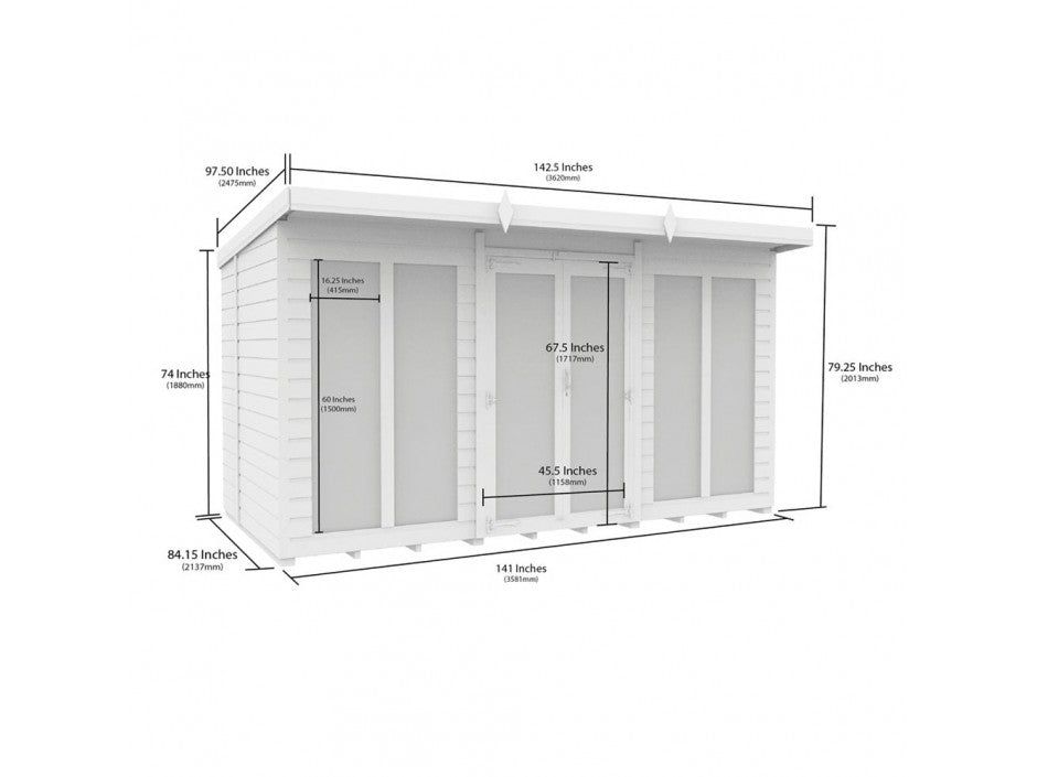 12 x 7 Pent Summer House (Full Height Window)