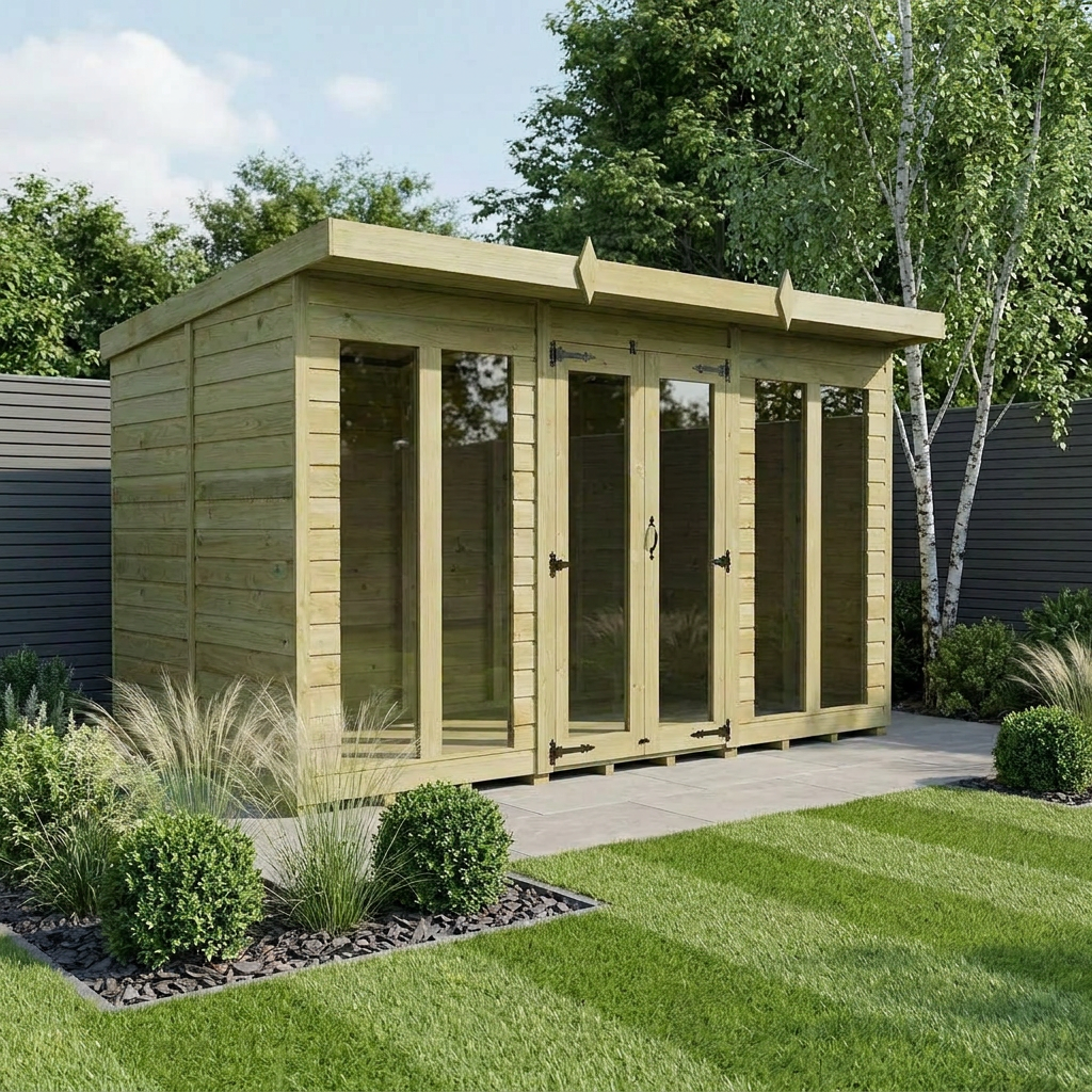 12 x 7 Pent Summer House (Full Height Window)