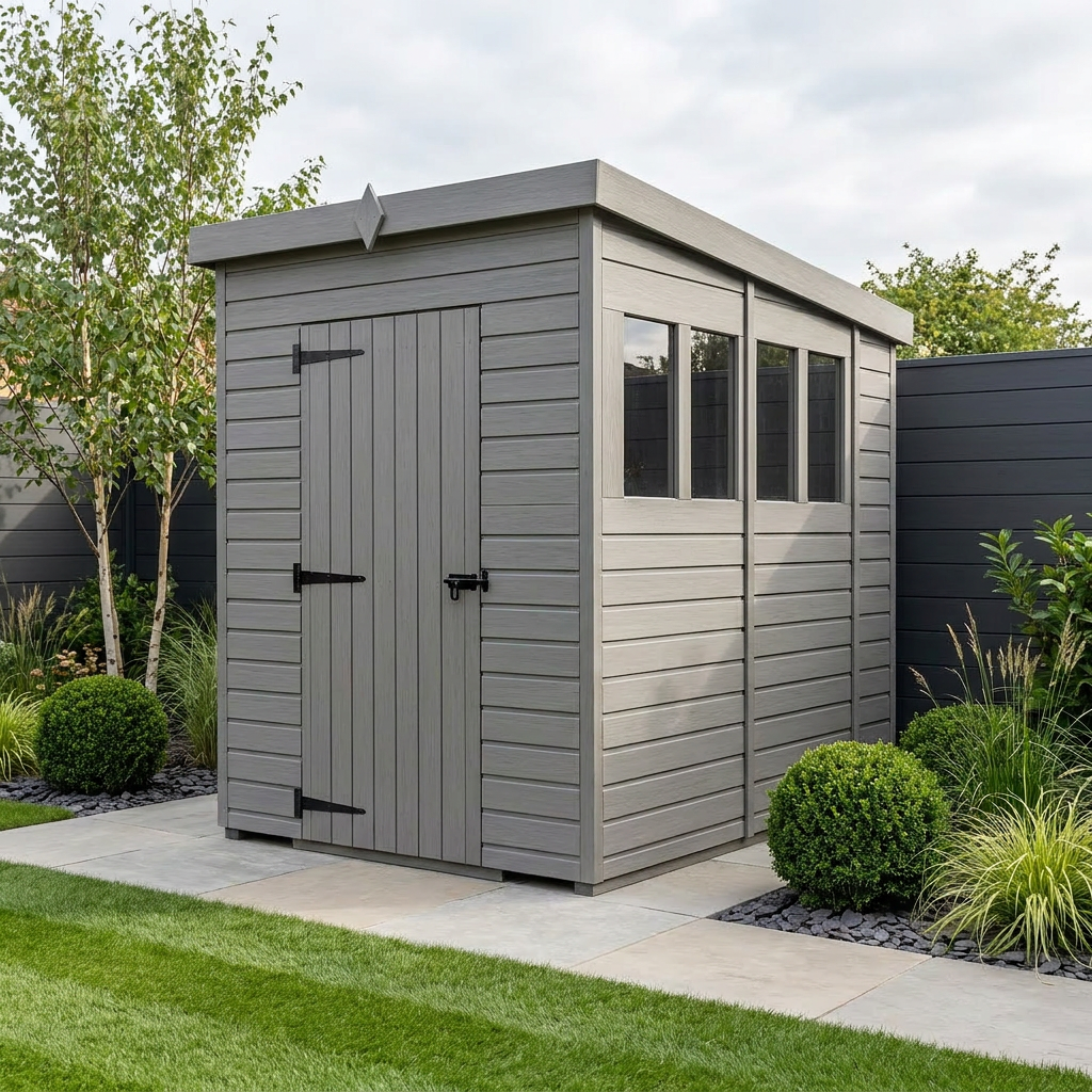 5x10 Pent Composite Shed (Single Door, With Windows)