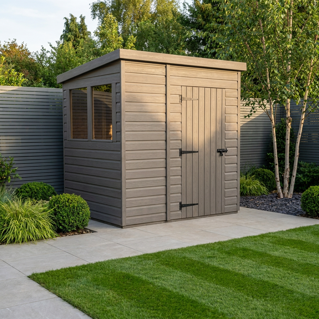 7x4 Pent Composite Shed (Single Door, With Windows)