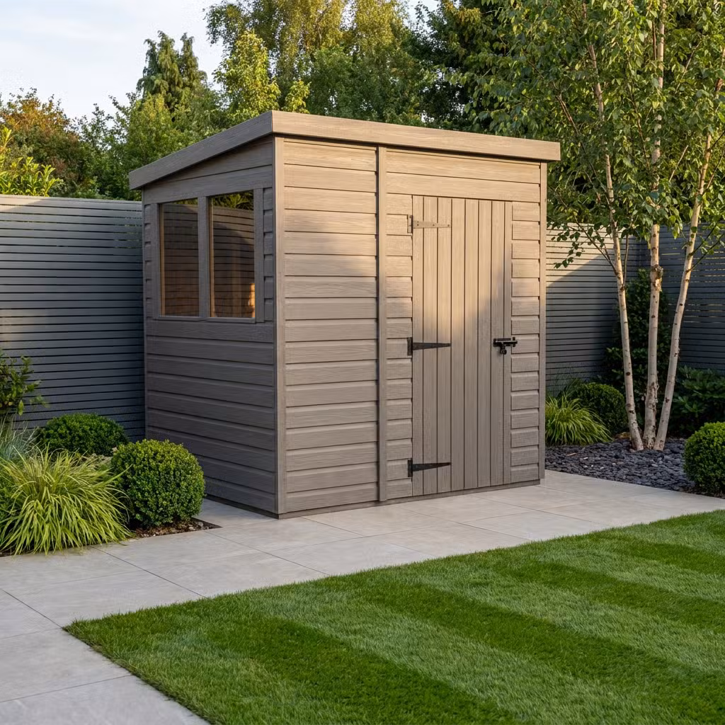 7x4 Pent Composite Shed (Single Door, With Windows)