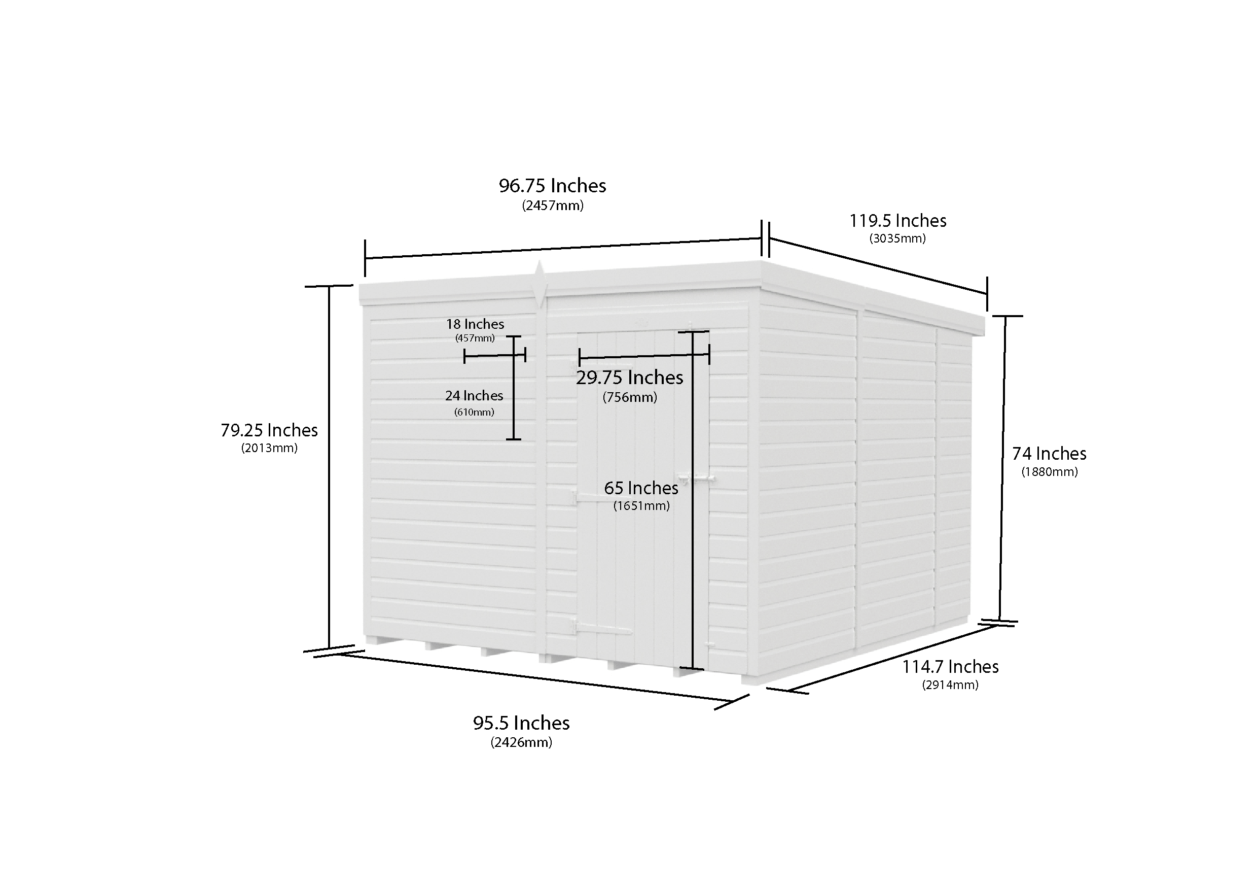8 x 10 Pent Shed (Single Door, No Windows)