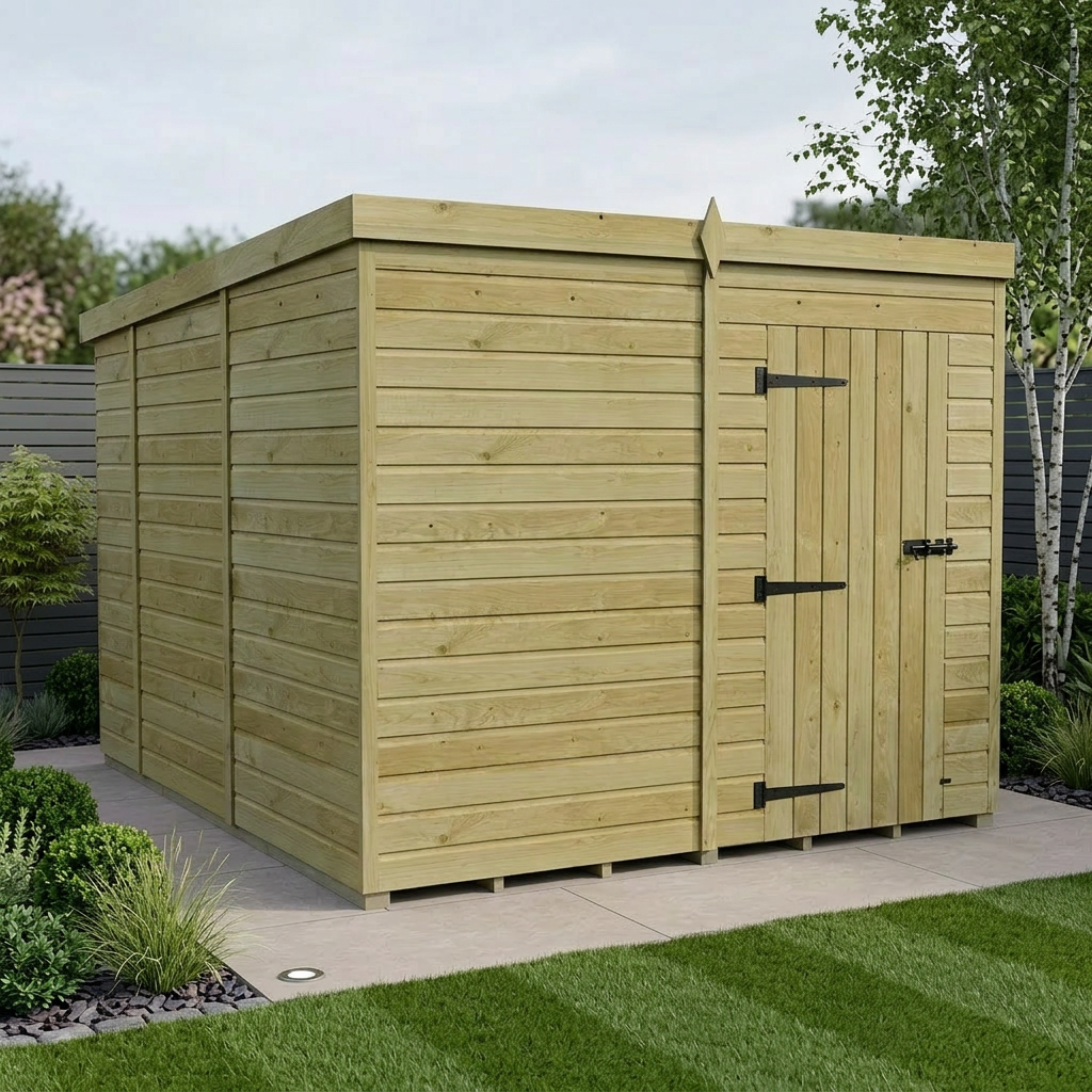 8 x 10 Pent Shed (Single Door, No Windows)