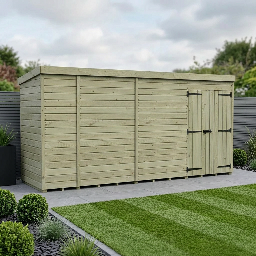 15 x 4 Pent Shed (Double Door, No Windows)