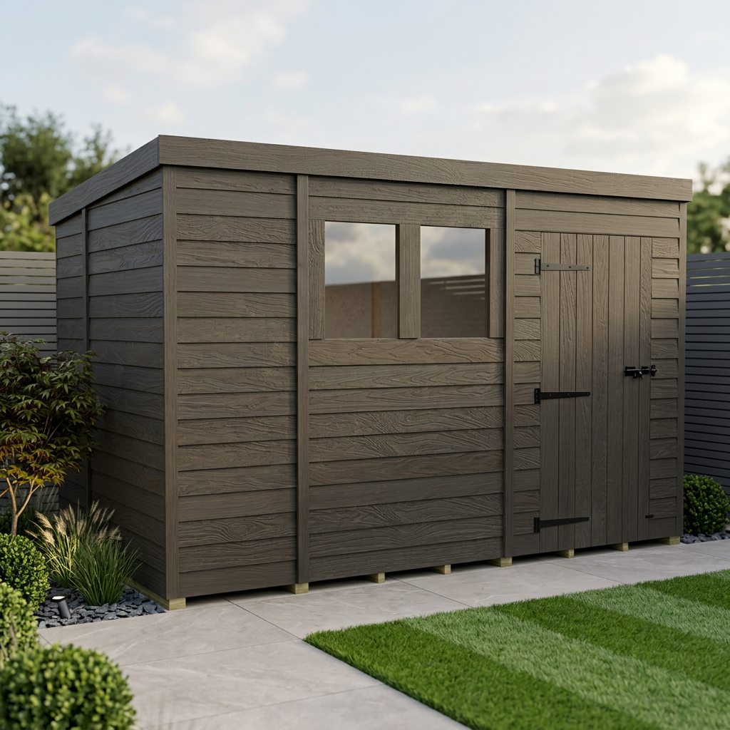 10x7 Pent Composite Shed (Single Door, With Windows)