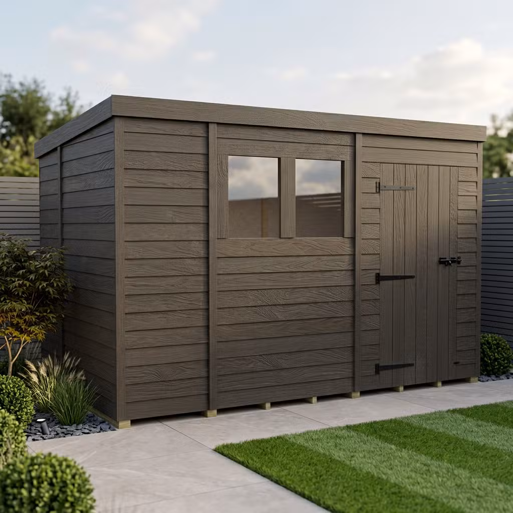 10x7 Pent Composite Shed (Single Door, With Windows)