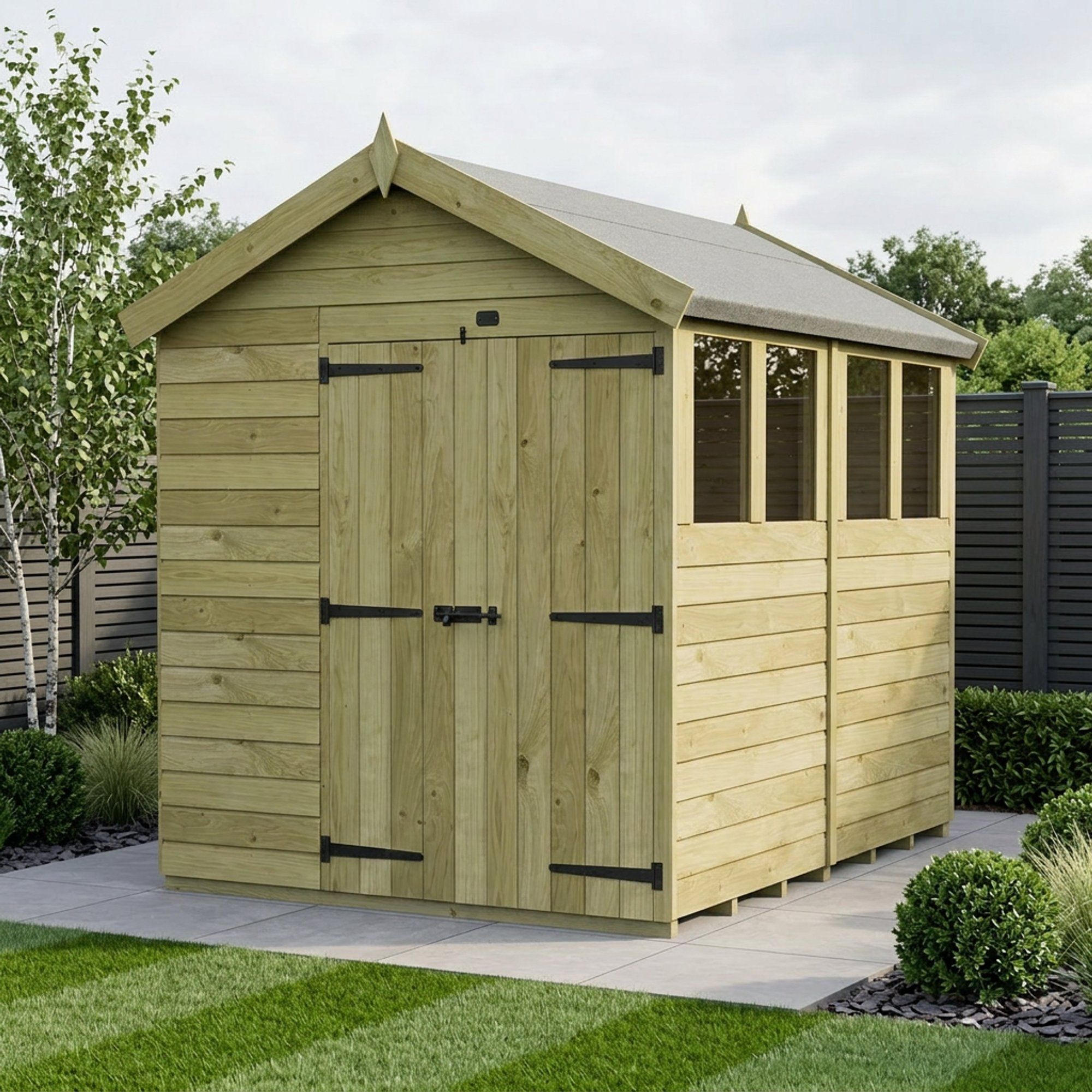 7 x 8 Apex Shed (Double Door, With Windows)