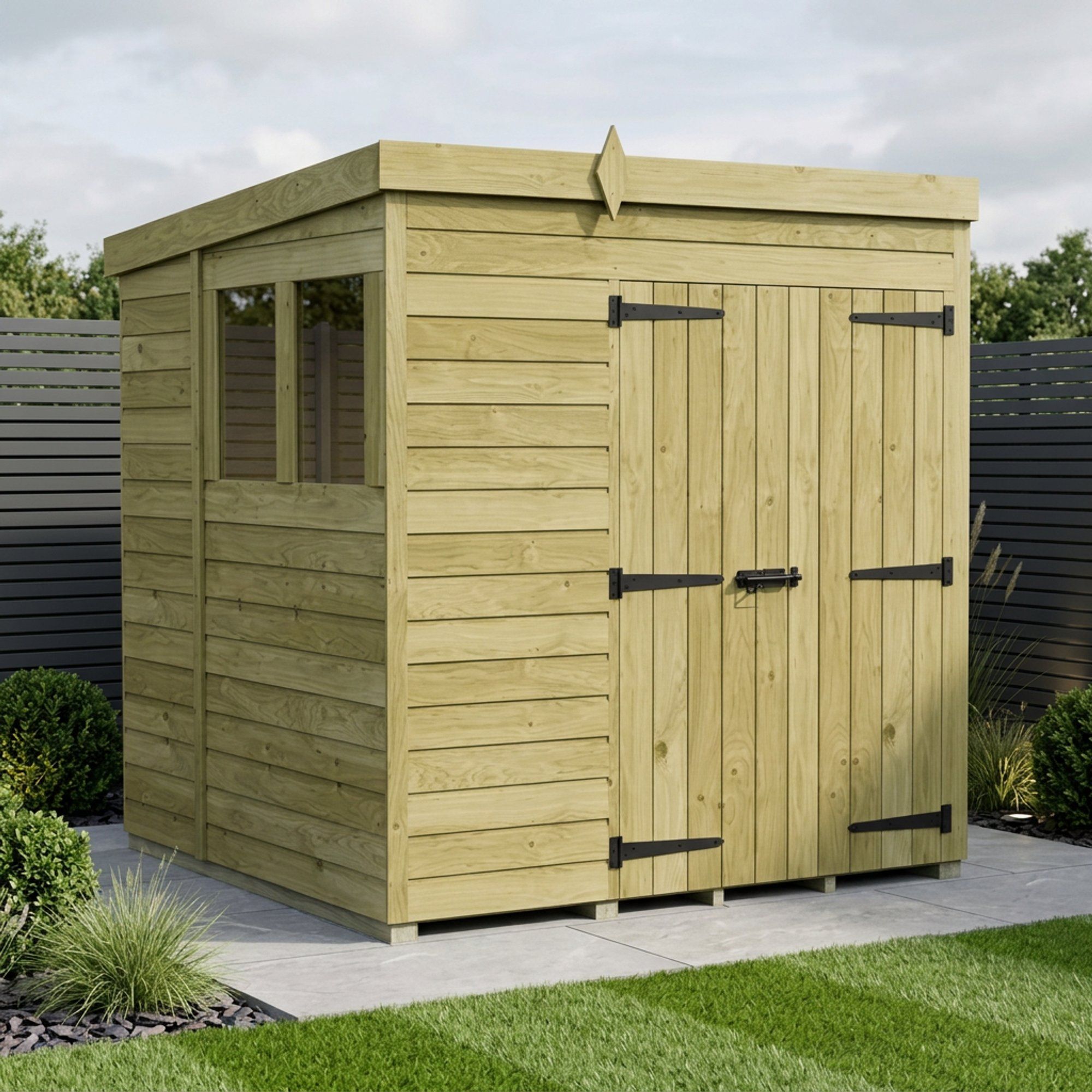 6 x 7 Pent Shed (Double Door, With Windows)
