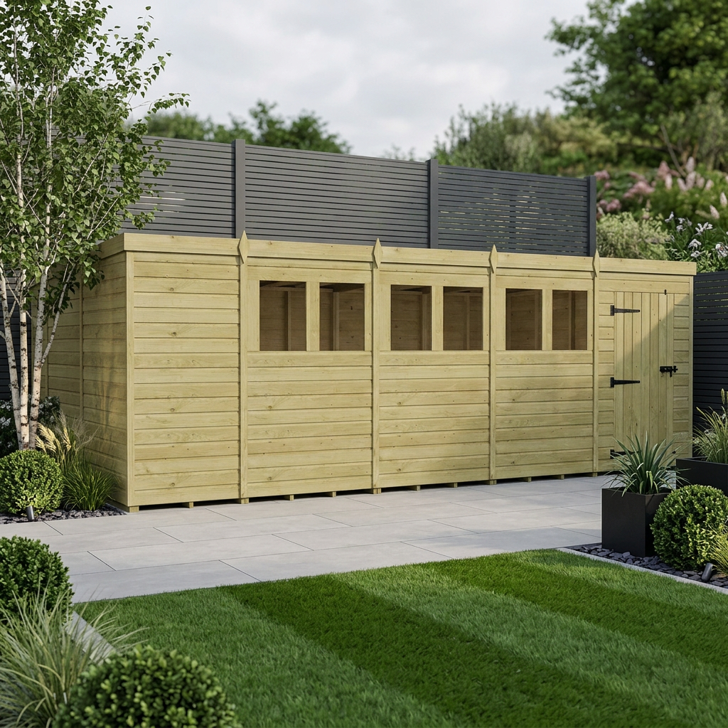 19 x 10 Pent Shed (Single Door, With Windows)