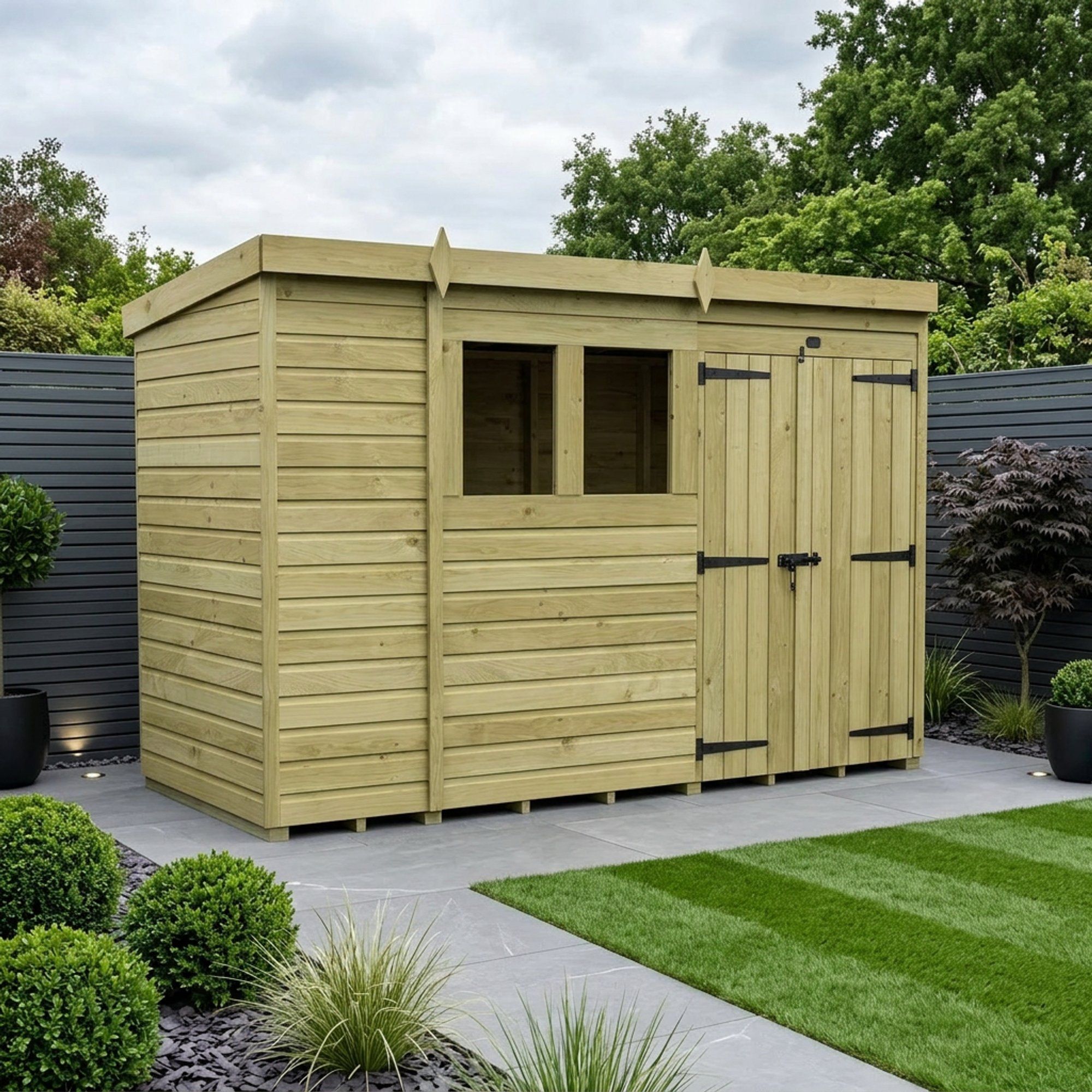 11 x 4 Pent Shed (Double Door, With Windows)