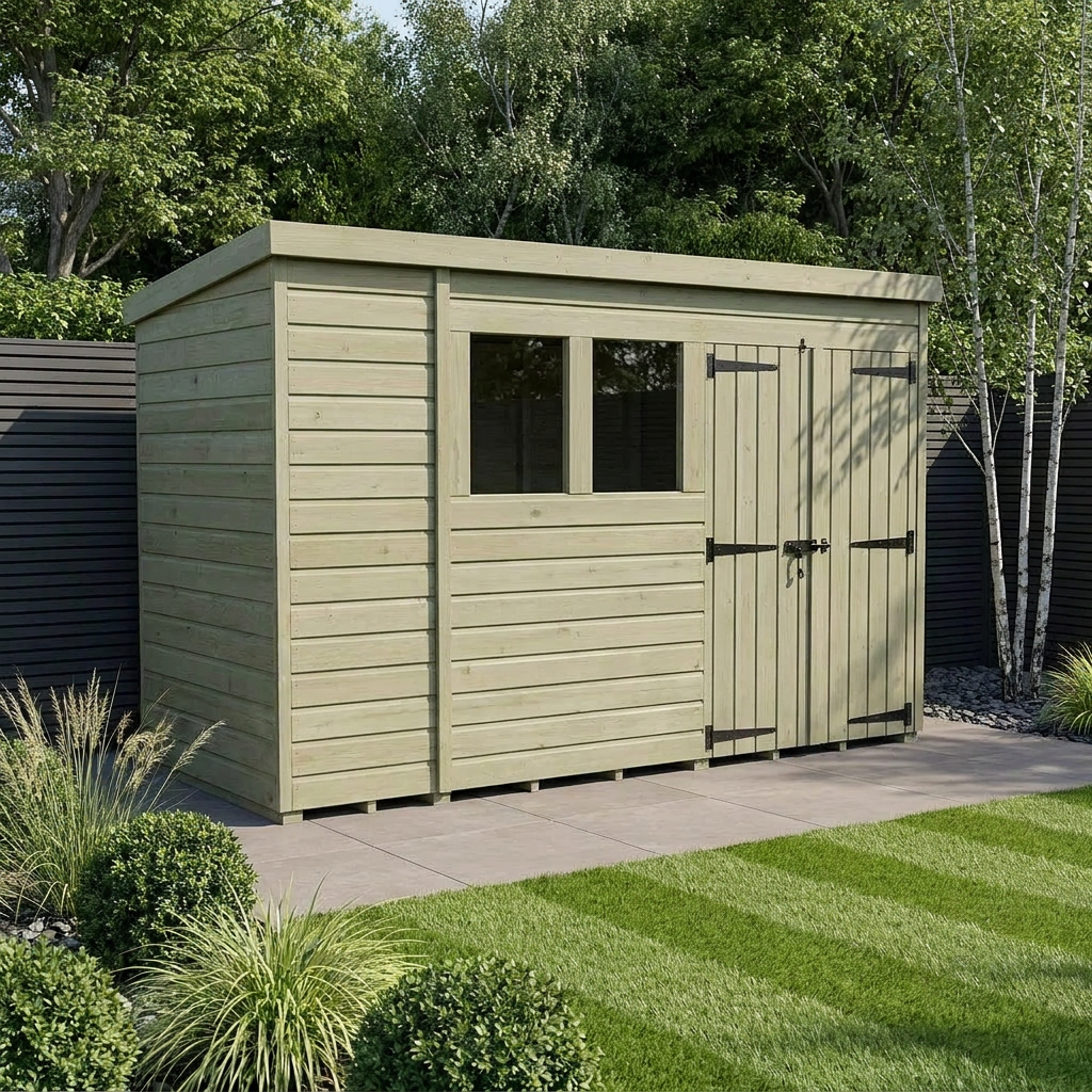 11 x 4 Pent Shed (Double Door, With Windows)