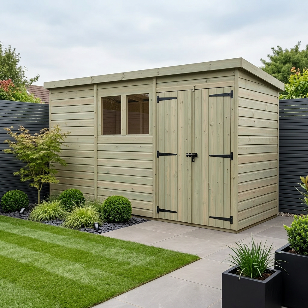 12 x 4 Pent Shed (Double Door, With Windows)