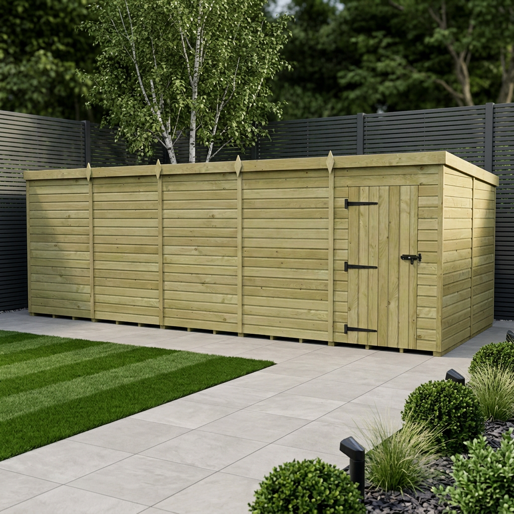 20 x 8 Pent Shed (Single Door, No Windows)
