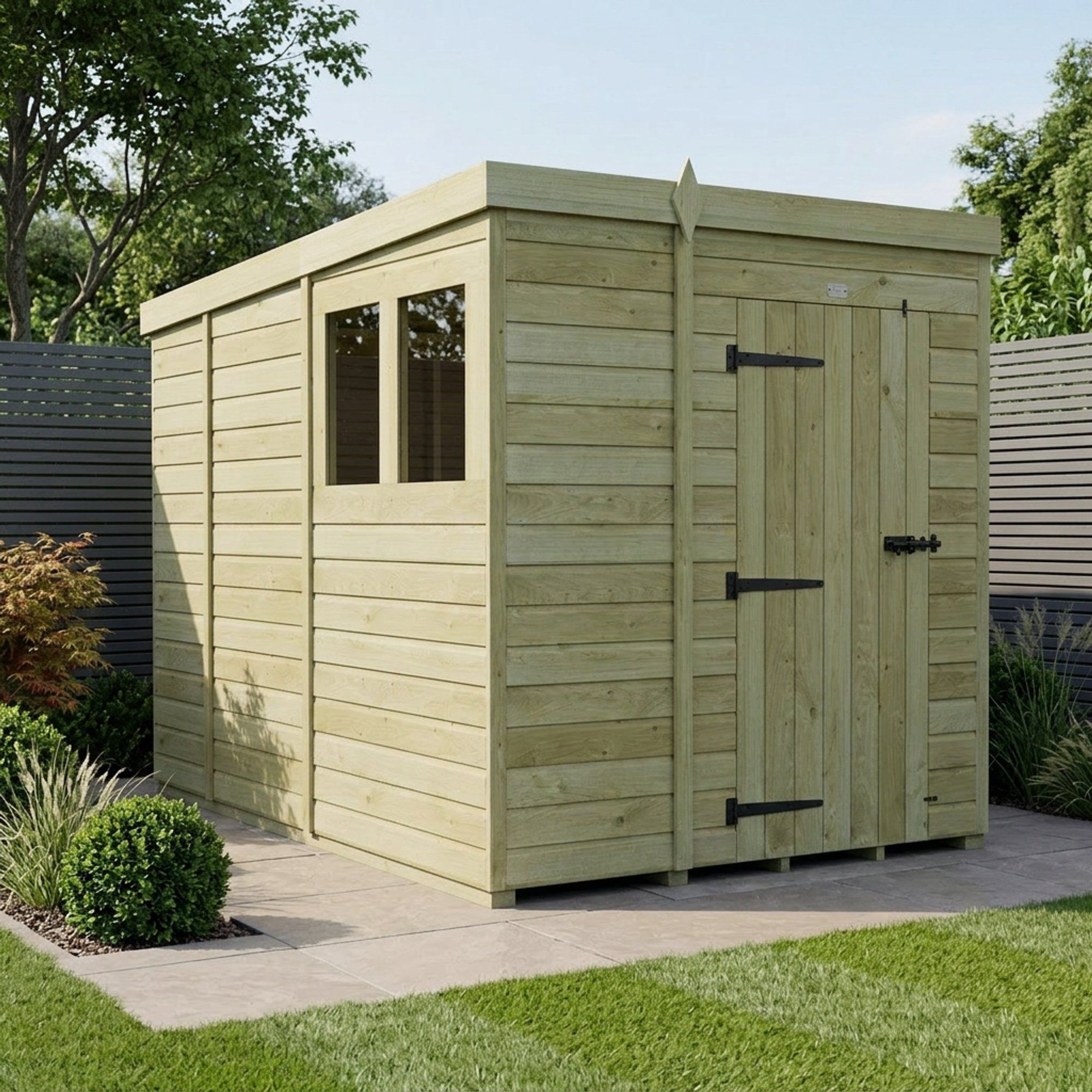 6 x 9 Pent Shed (Single Door, With Windows)