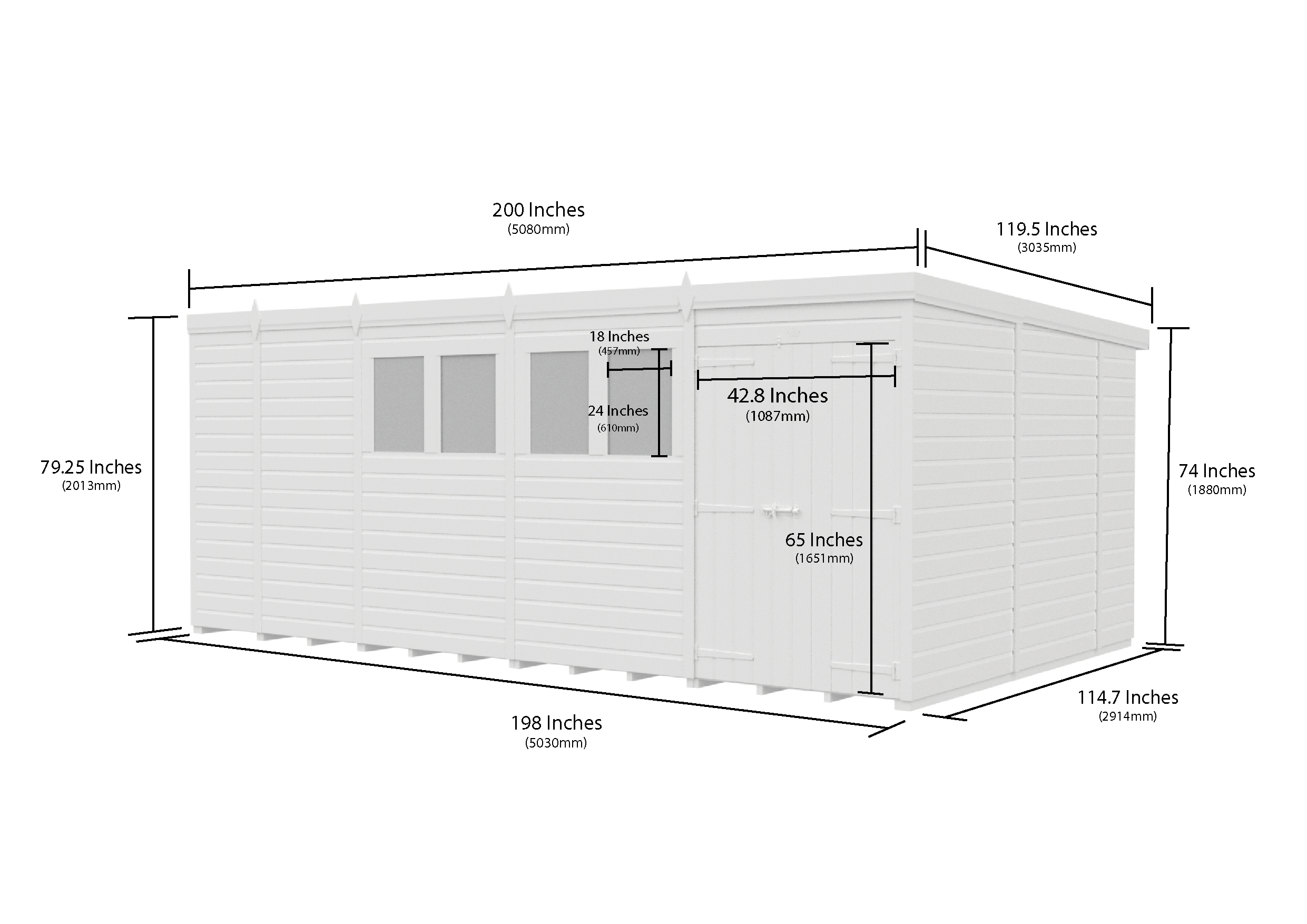 17 x 10 Pent Shed (Double Door, No Windows)