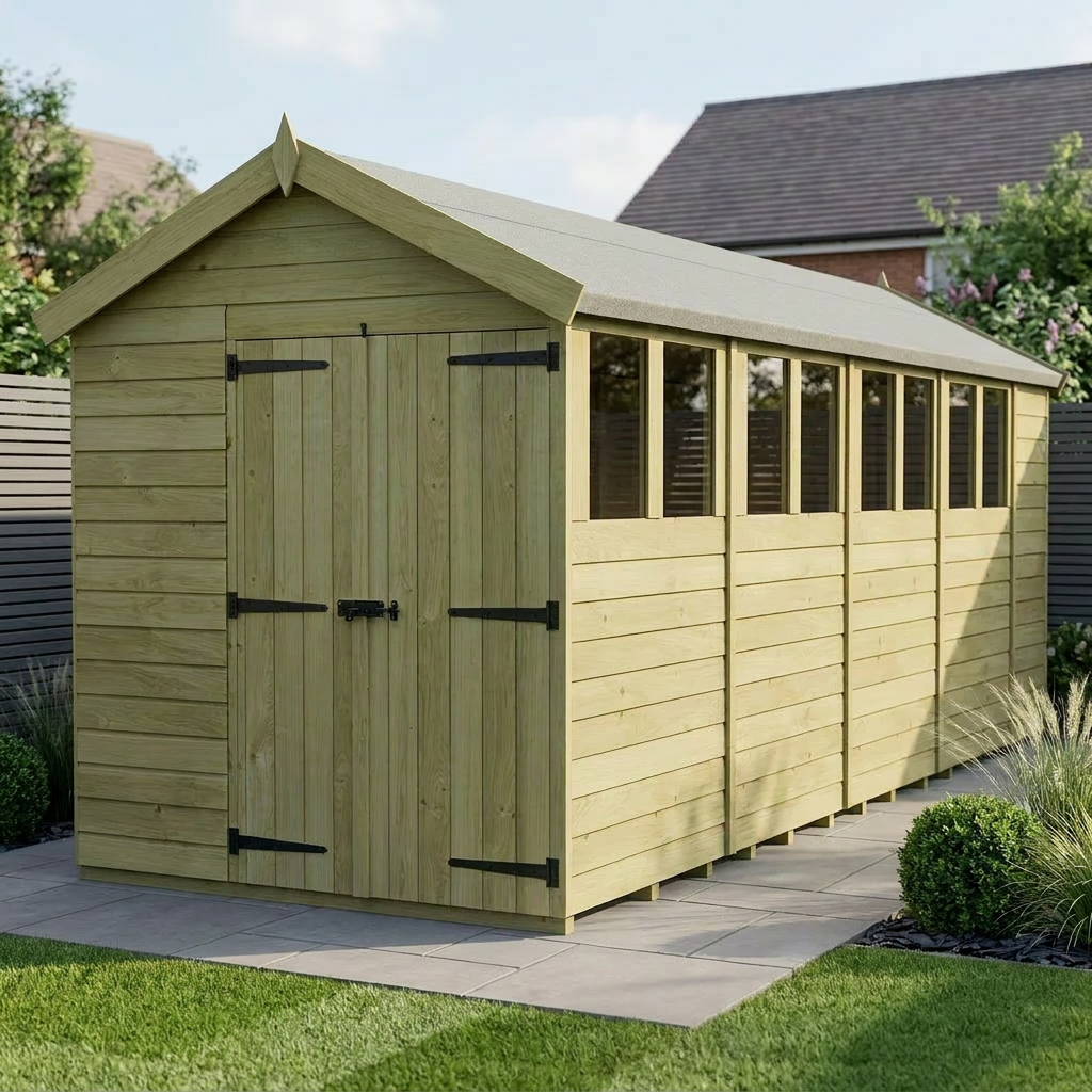 7 x 19 Apex Shed (Double Door, With Windows)