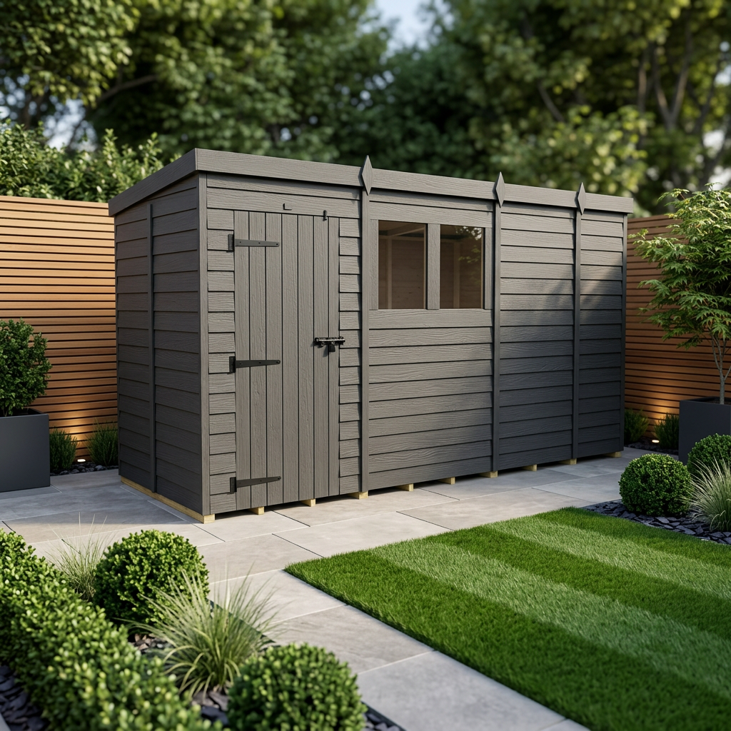 13x5 Pent Composite Shed (Single Door, With Windows)