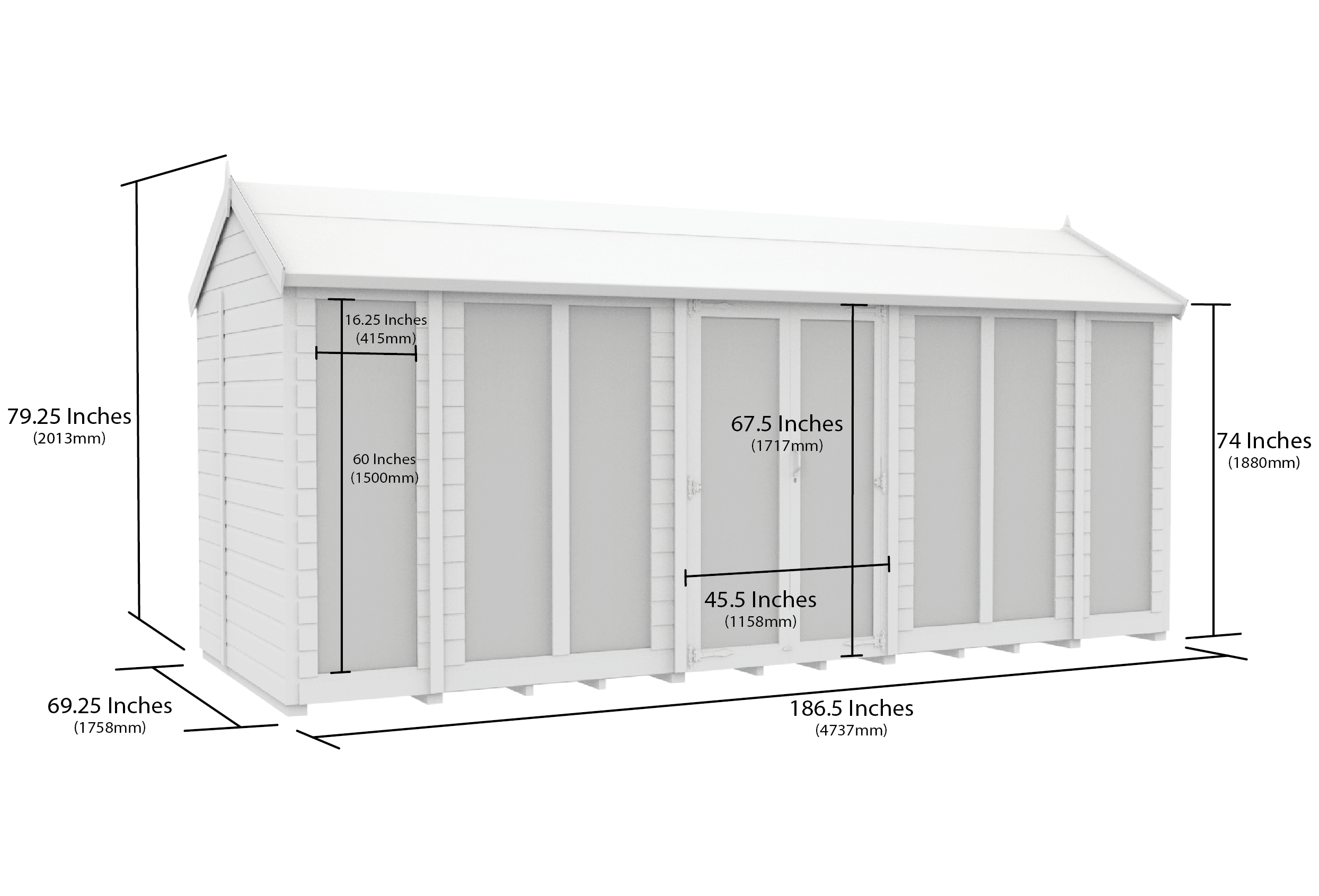 16 x 6 Apex Summer House (Full Height Window)