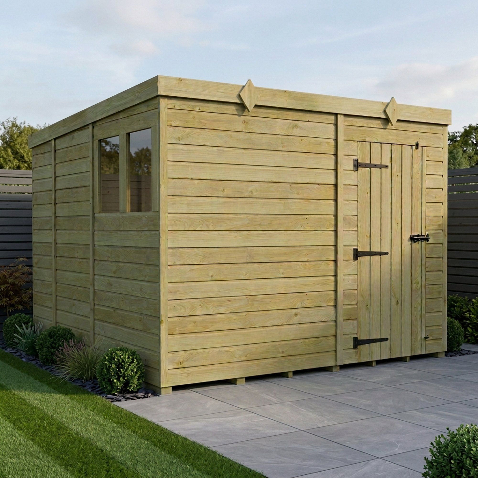9 x 9 Pent Shed (Single Door, With Windows)