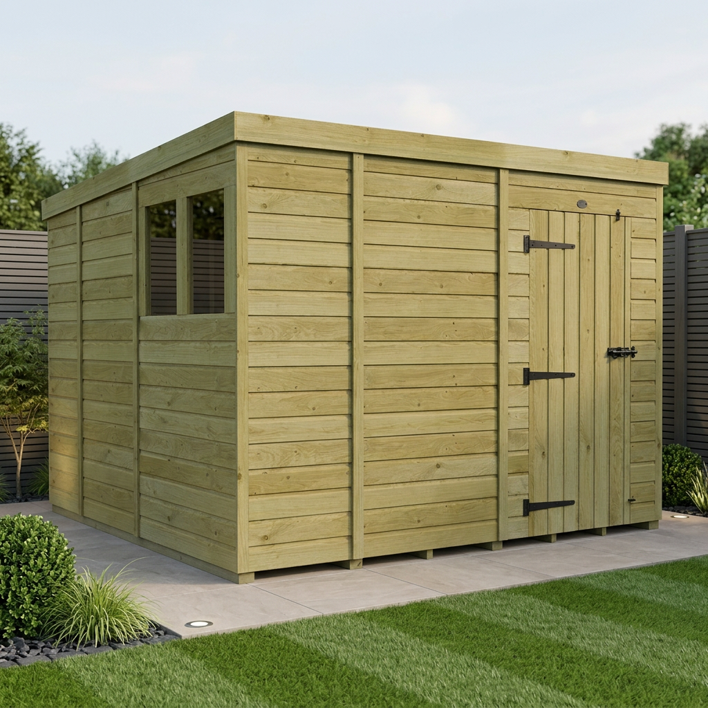 9 x 9 Pent Shed (Single Door, With Windows)